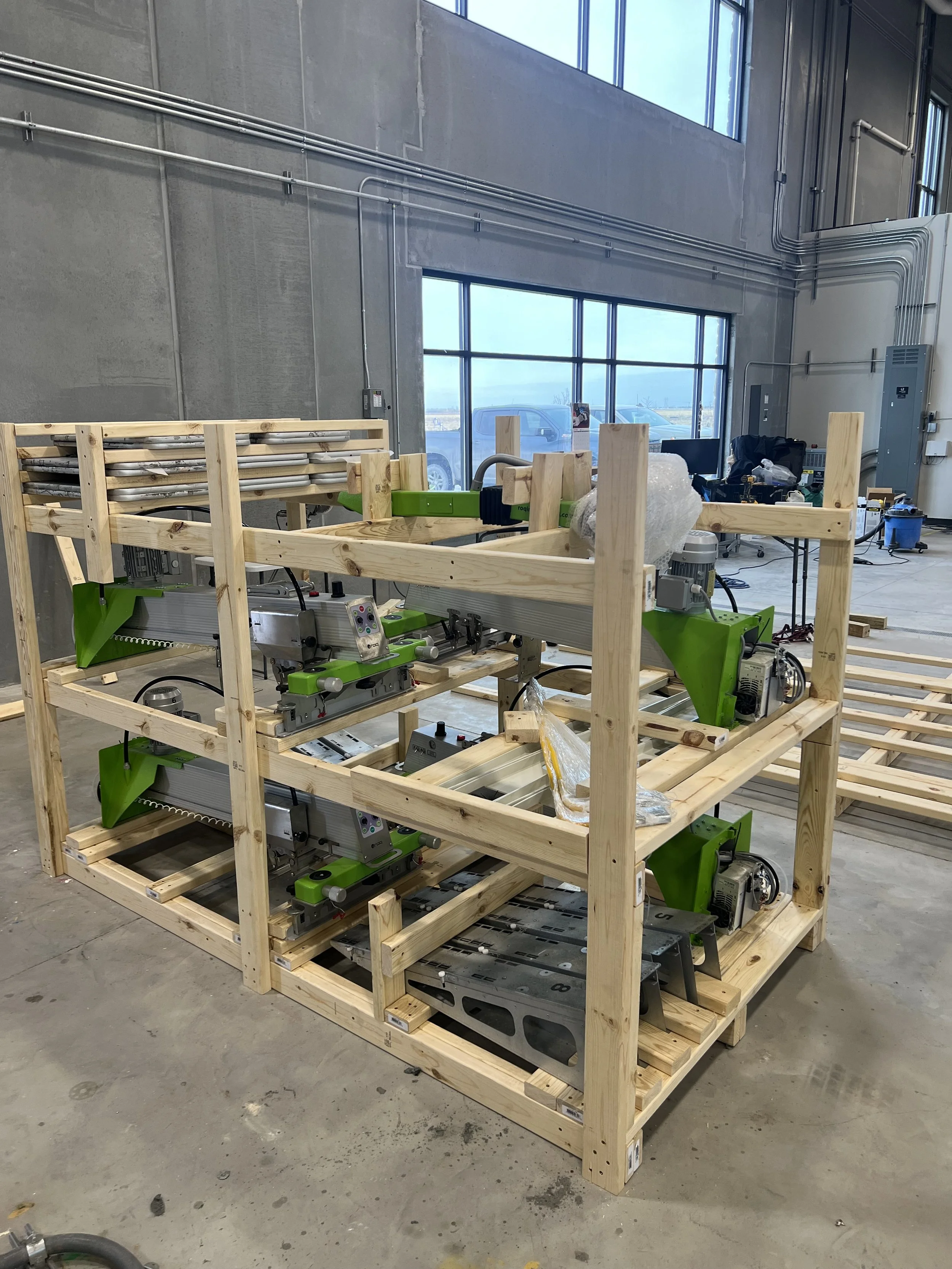 Crated Roq automatic screen printing machine in a custom wood pallet