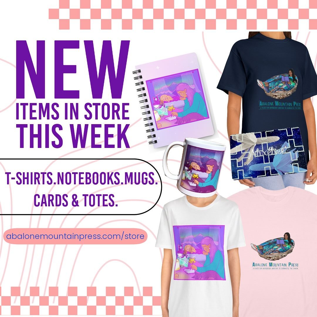 Phew! We have finally added new items to the store! Including our abalone grrrl reading and native lo fi grrrl t shirts which have been popular on the @ndngirlsbookclub book drop tour!  STORE LINK IN BIO. #tshirts #mugs #notebooks #cards #makeit #ind