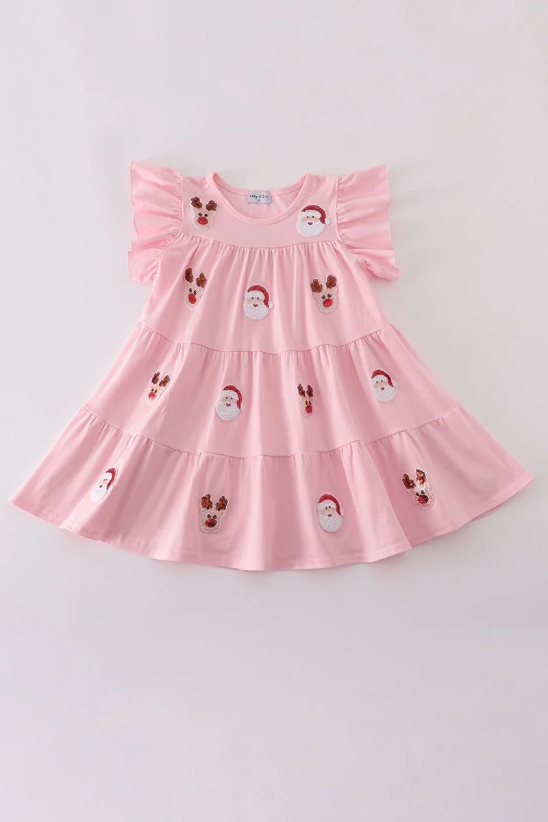 Pink christmas sequin tiered dress