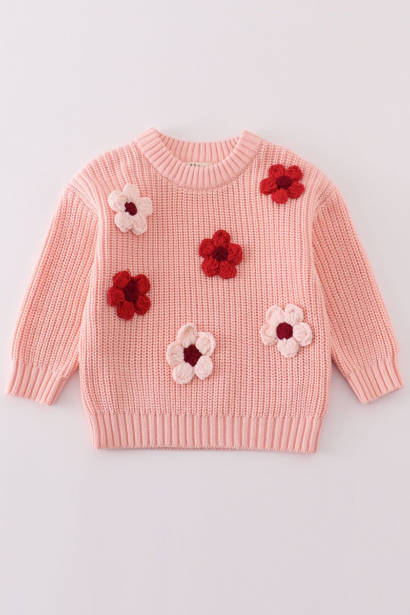 Pink floral hand-embroidery sweater