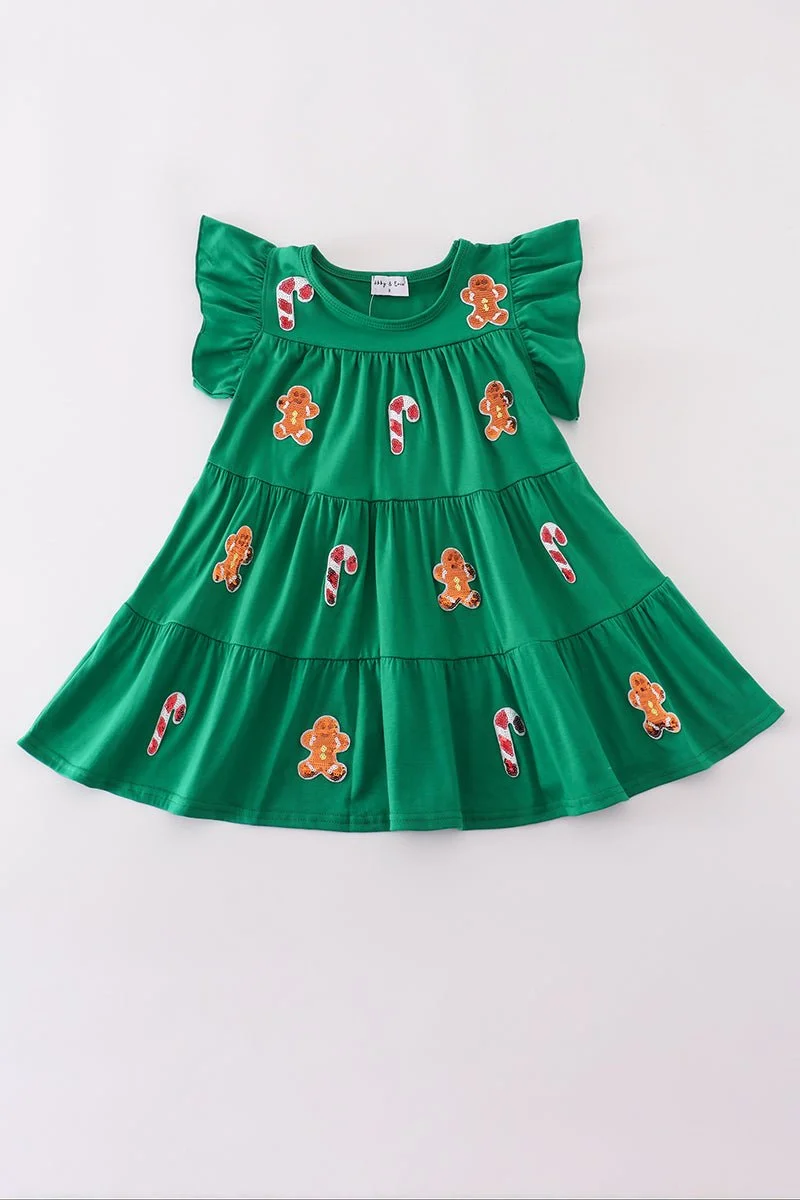 Green christmas sequin tiered dress