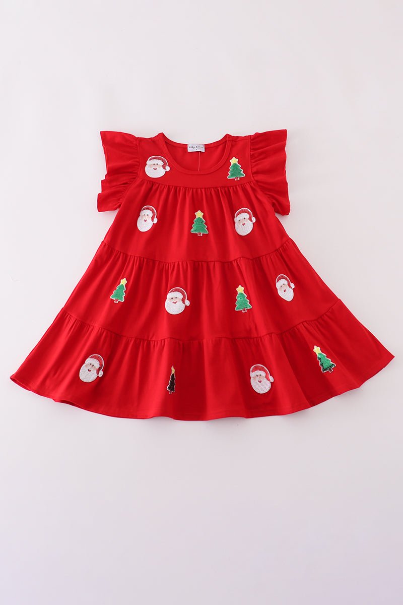 Red christmas sequin tiered dress