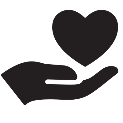 Silhouette of a hand holding a heart.