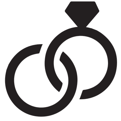 Silhouette of a broken ring with a diamond on top and connected to a smaller broken ring.