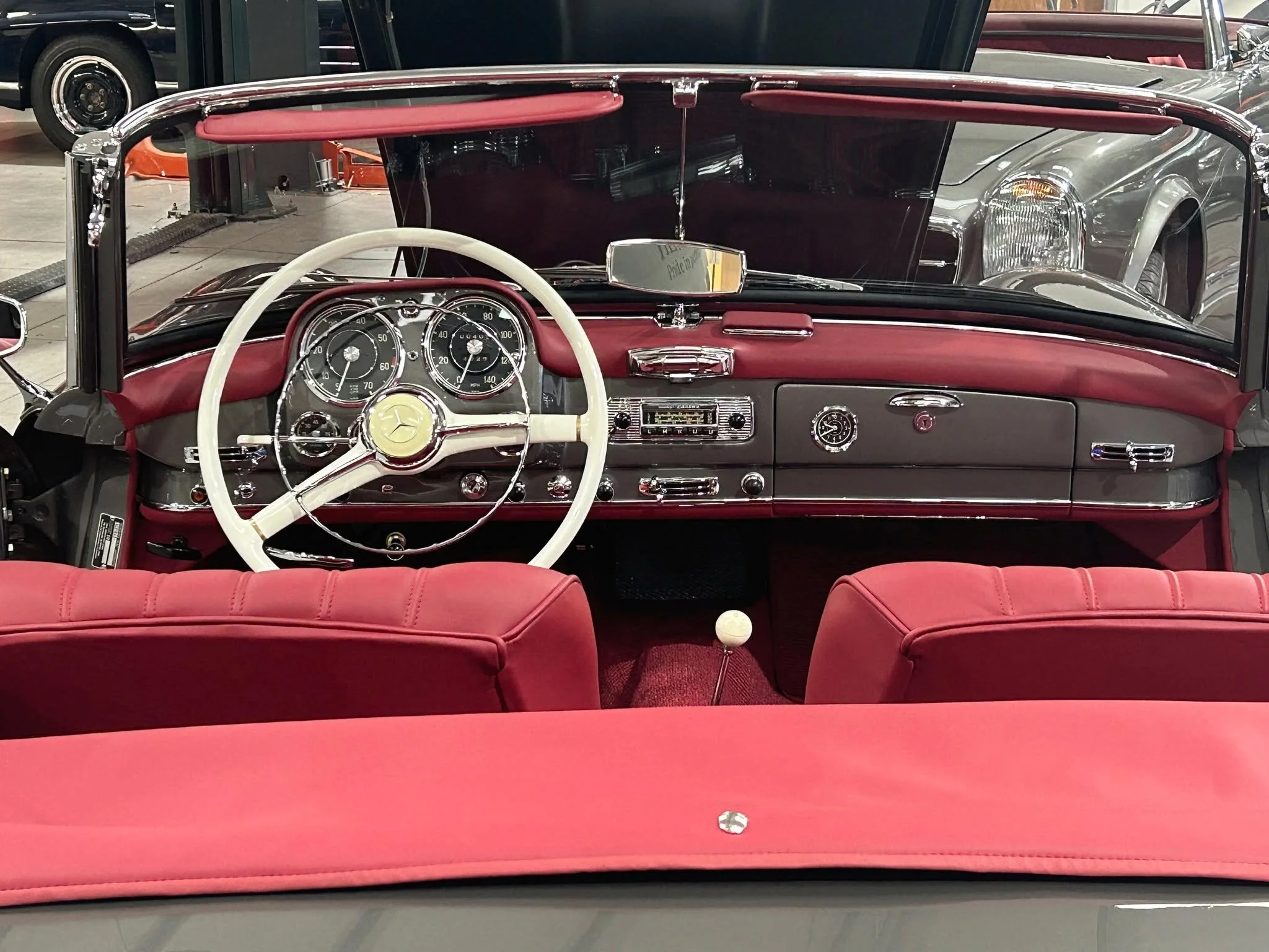 The inside of a Pagoda is a work of art, especially with new leather, carpet, glass and chrome. Every Hemmels classic is taken back to bare metal and then totally restored - without compromise.