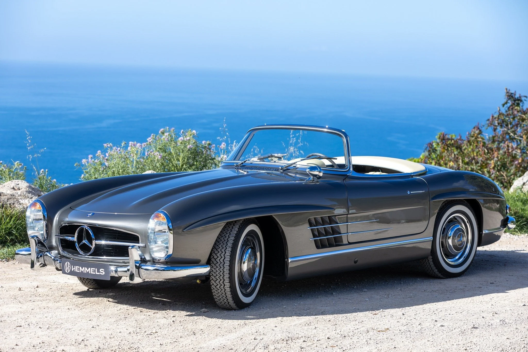 On the coast near Monte Carlo, a beautiful, reborn 300SL Roadster, by Hemmels. The Cote d'Azur is the perfect place to unveil your new car before we ship it to your home, anywhere in the world.