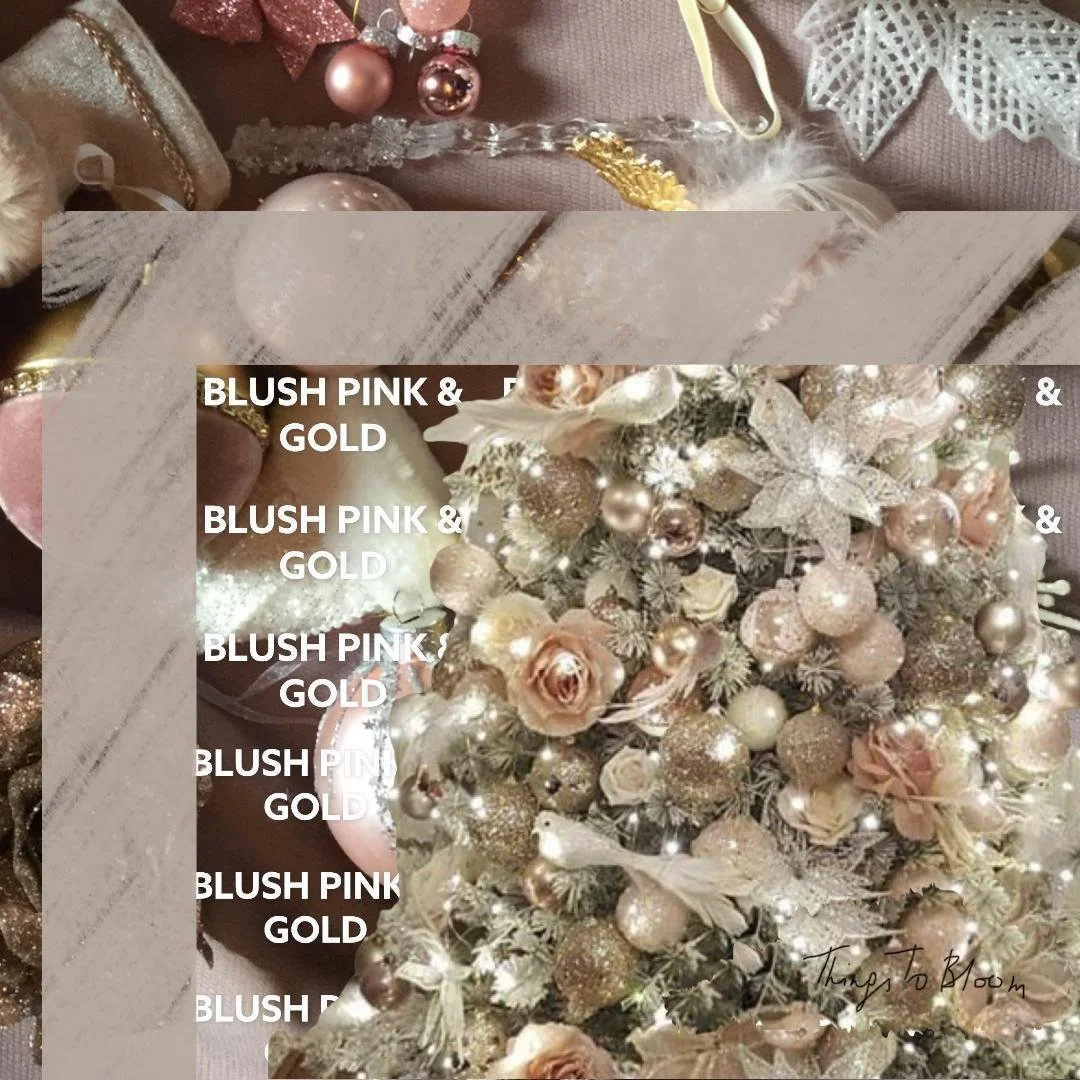 Sapin flocke blanc, decor rose et doré