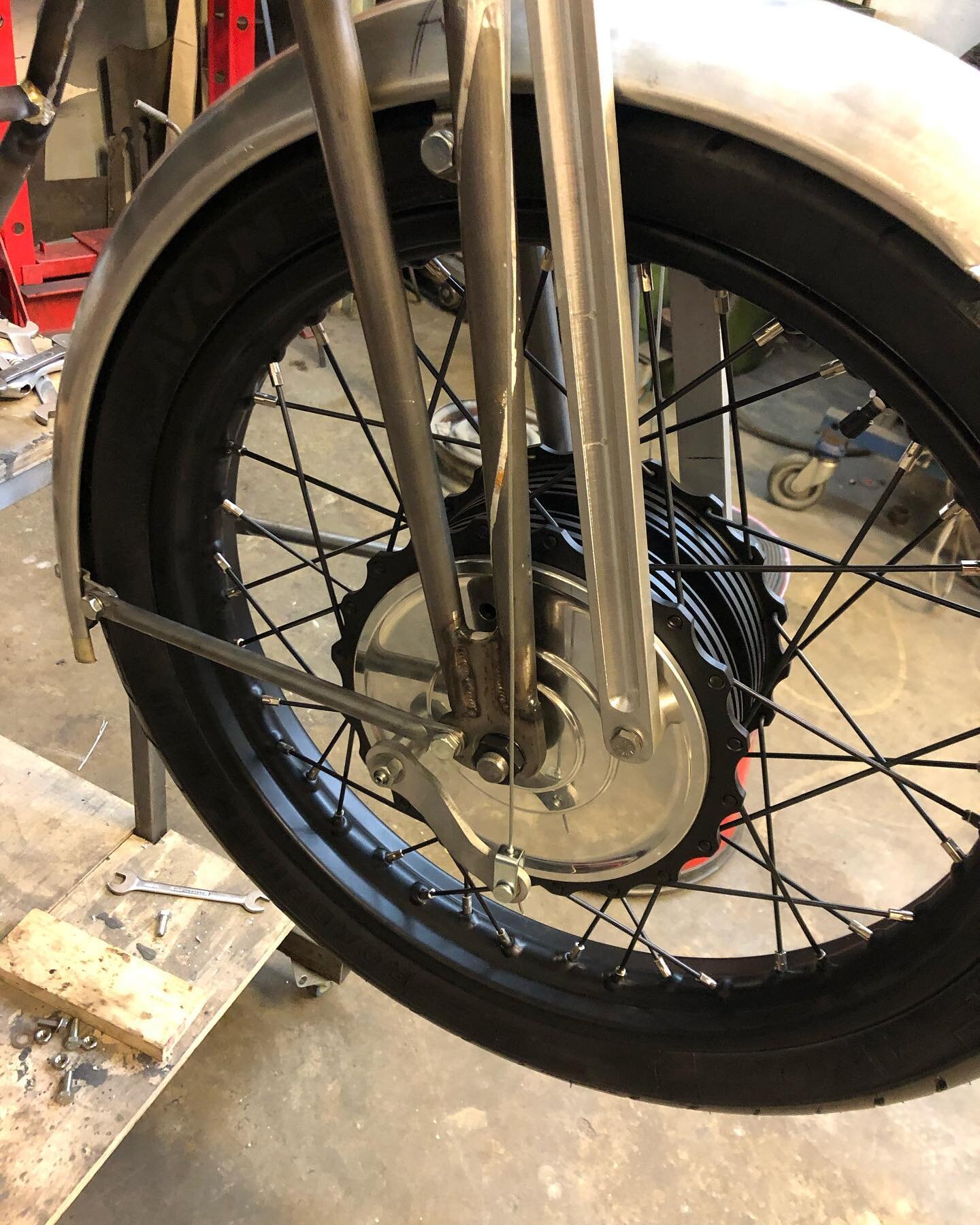 Decided to swap the slightly warped Norton steel brake plates for some cnc Triumph ones on the Scott racing project.. the hub was designed by the great Roger Moss.. can&rsquo;t wait to see the test results of this bike.. #jakerobbinsvintageengineerin