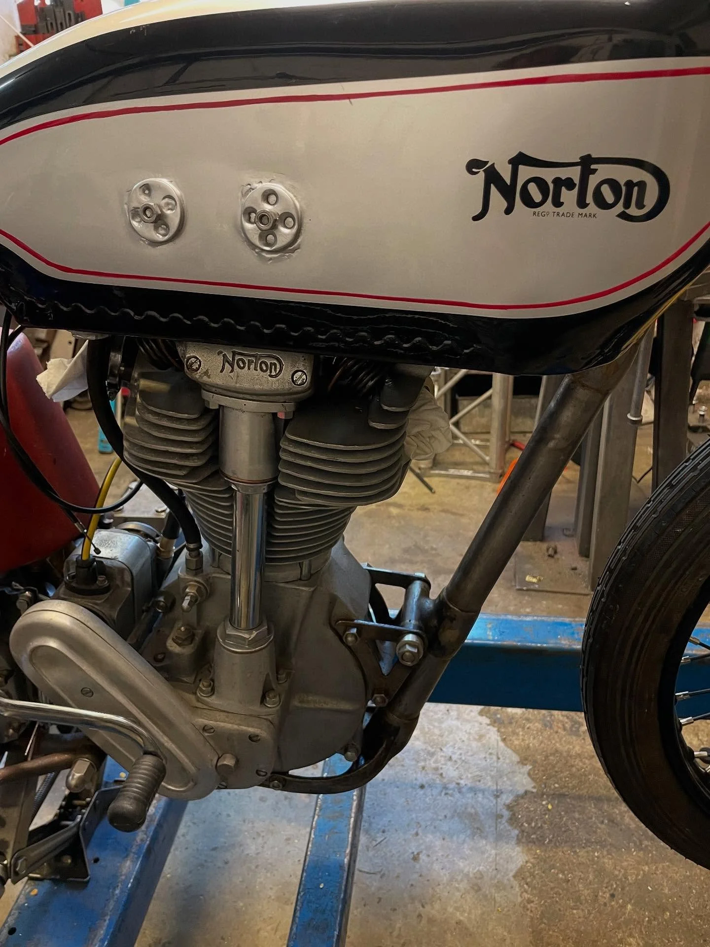 It&rsquo;s a Norton International day today.. setting up the fuel tank fixtures.,
#jakerobbinsvintageengineering #engineering #norton #motorcycle #hastings #notasstraitforwardasyoumightthink