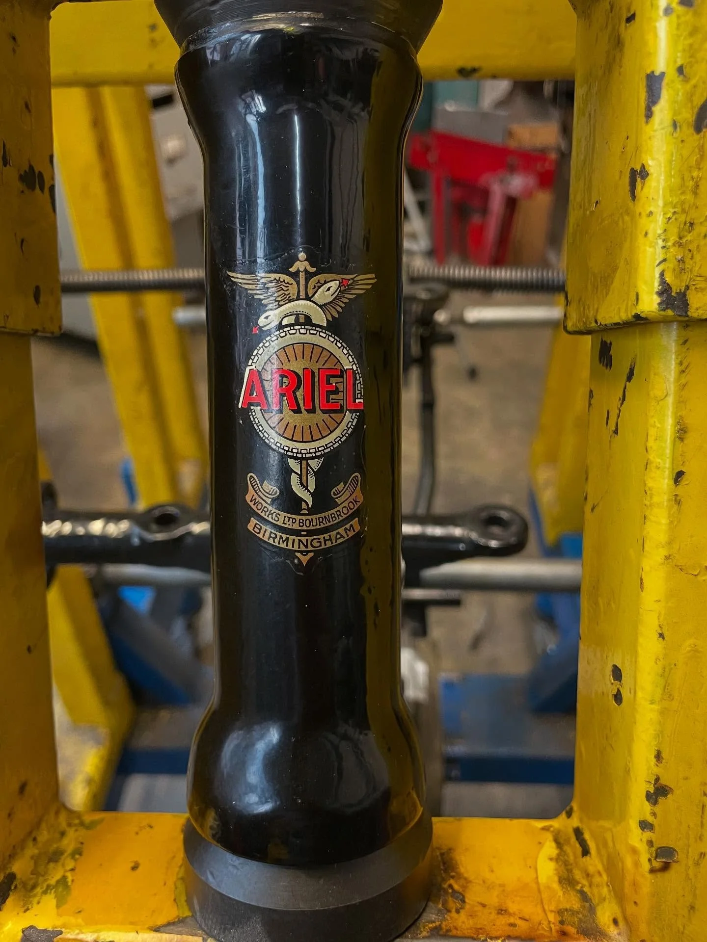 Ariel frame in for straightening on our Motoliner frame jig.. #jakerobbinsvintageengineering #framestraightening #motorcycle #ariel #vintagemotorcycle #hastings