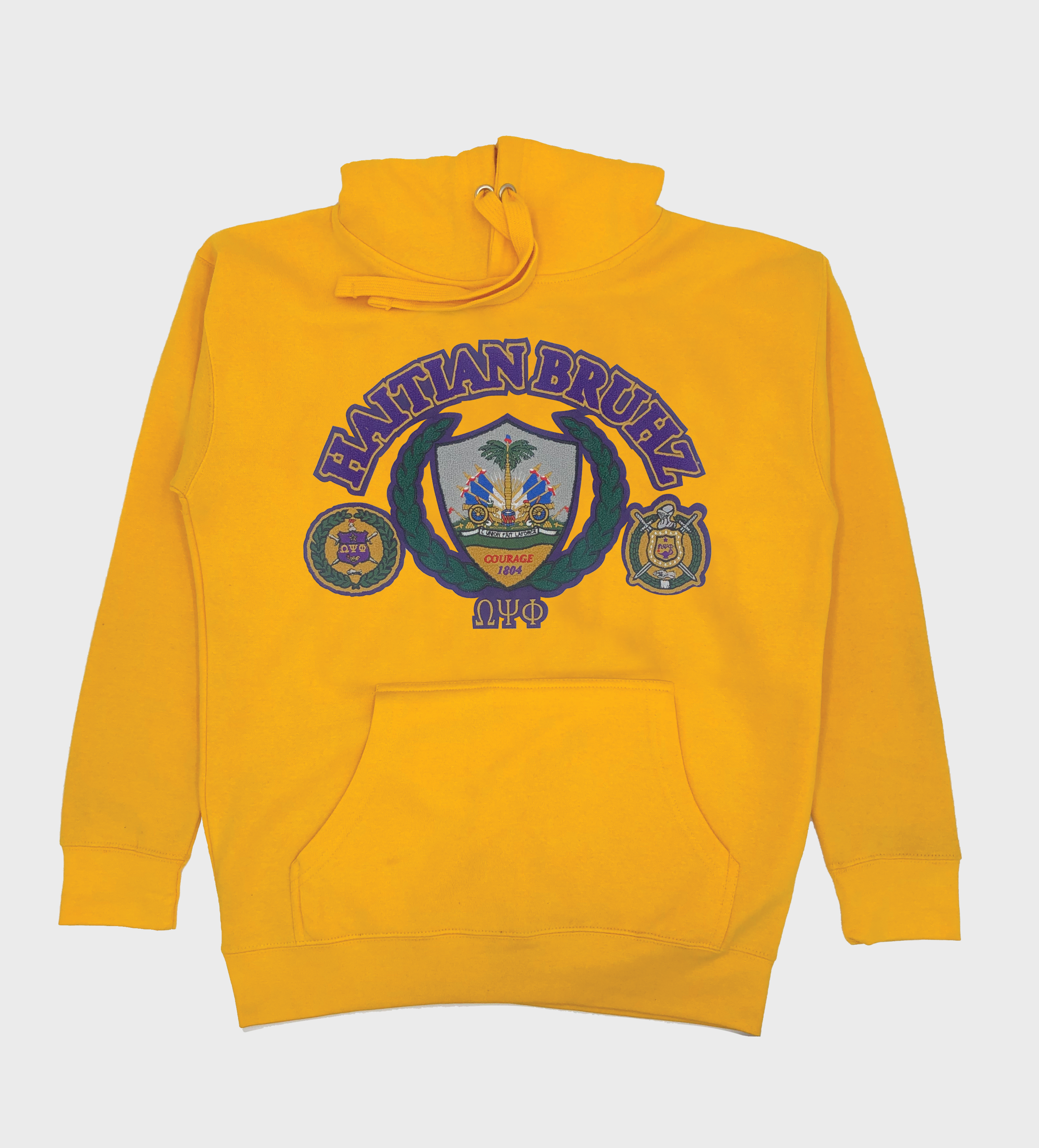 Haitian Bruh Chenille Patch Gold Hoodie