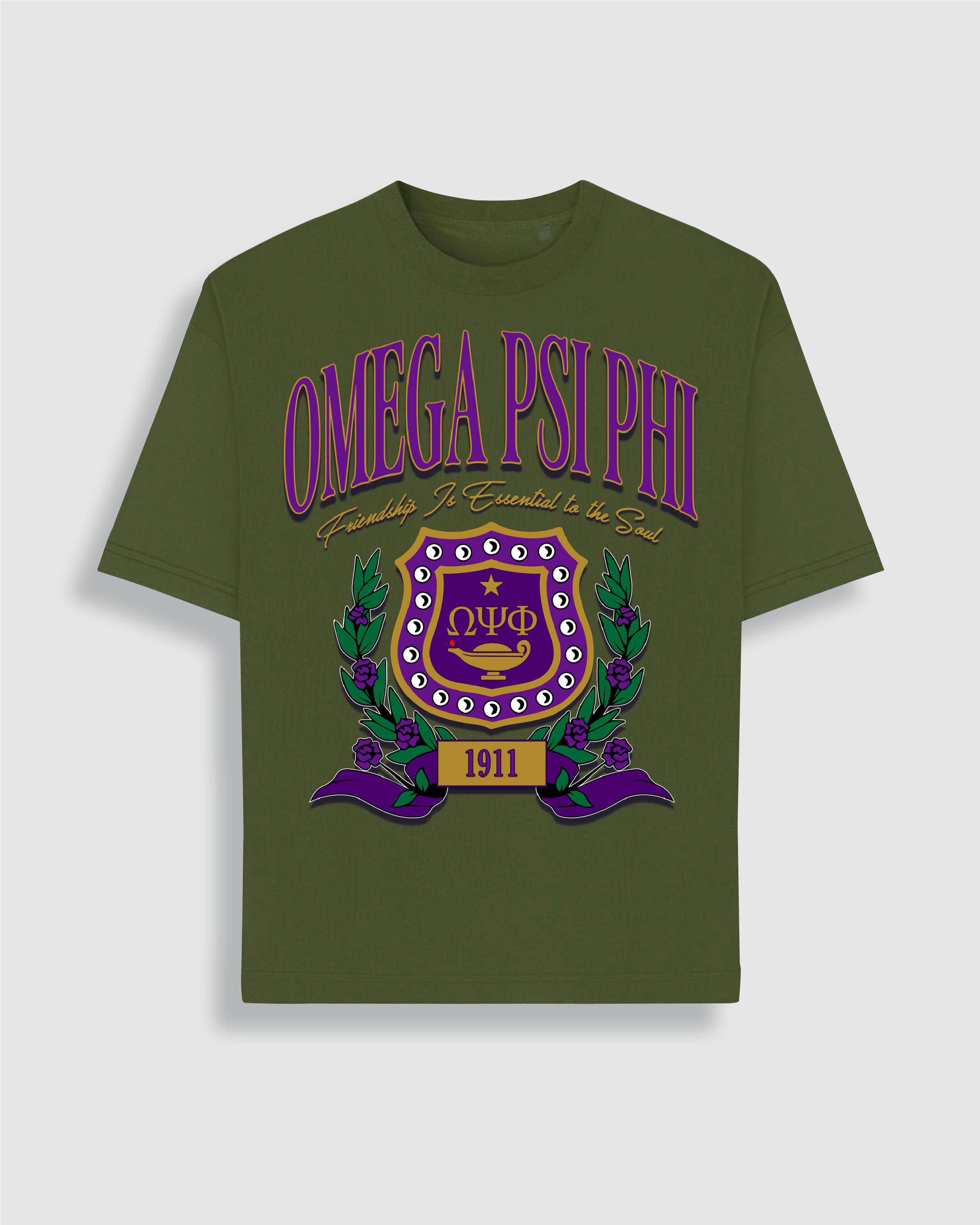 Omega African Violets Wreath Tee Army Green