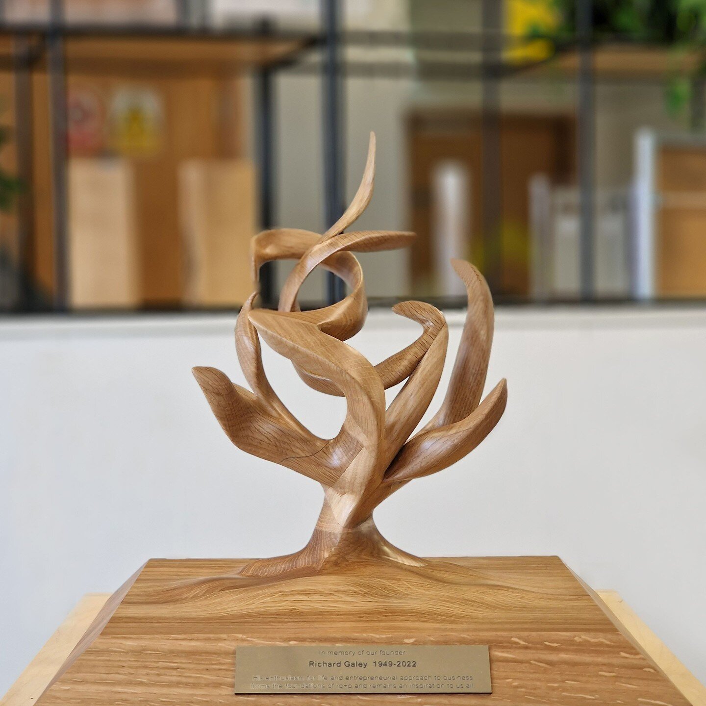 We have created a unique memorial sculpture to honour our founder, the late Richard Galey who passed away in March 2022.

Incorporating Richard&rsquo;s initials in a single 3D form, the sculpture is made of oak and was designed following a company-wi
