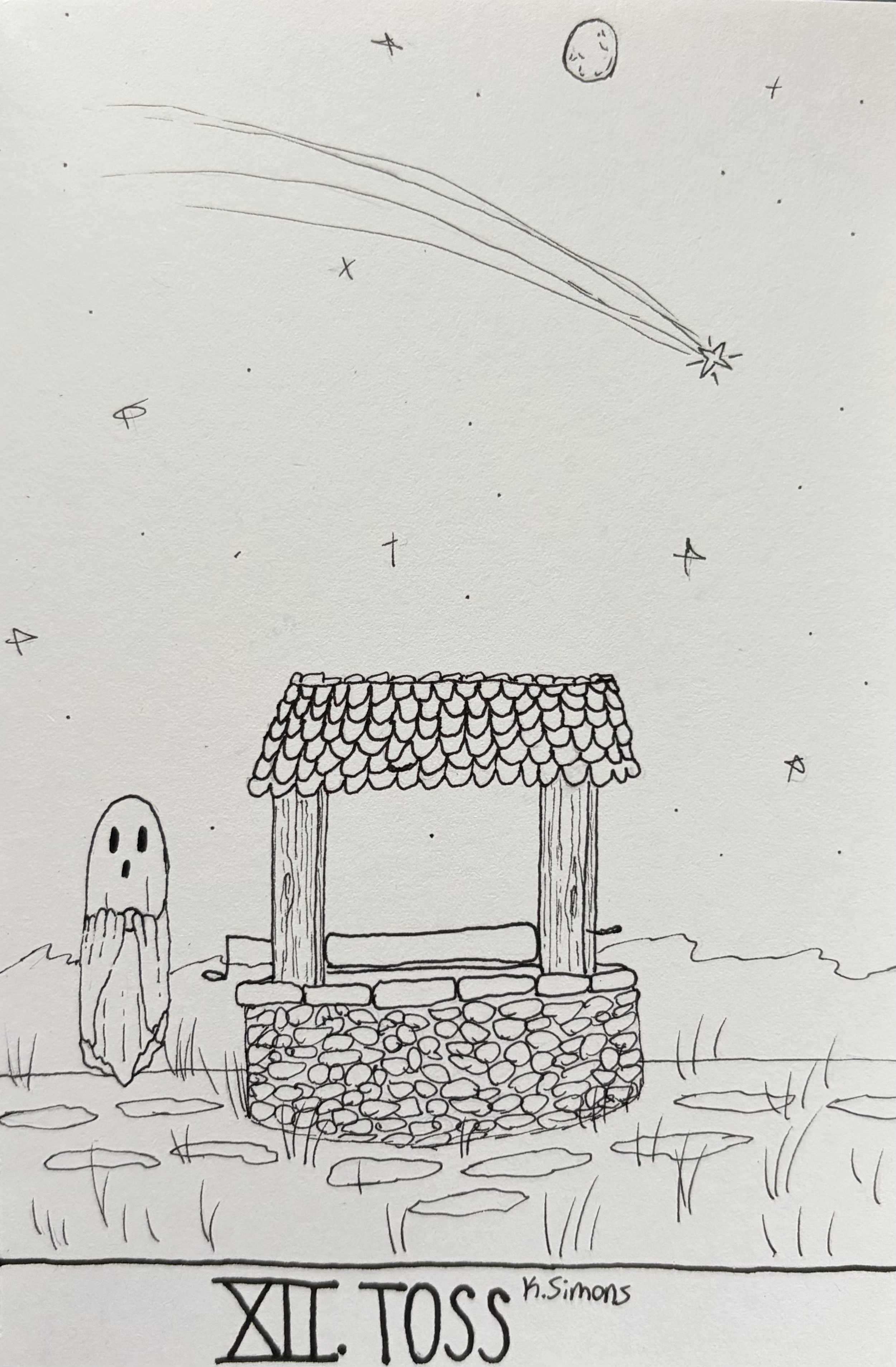 Toss (Pen & pencil on paper, 4x6 inches, October 2026)