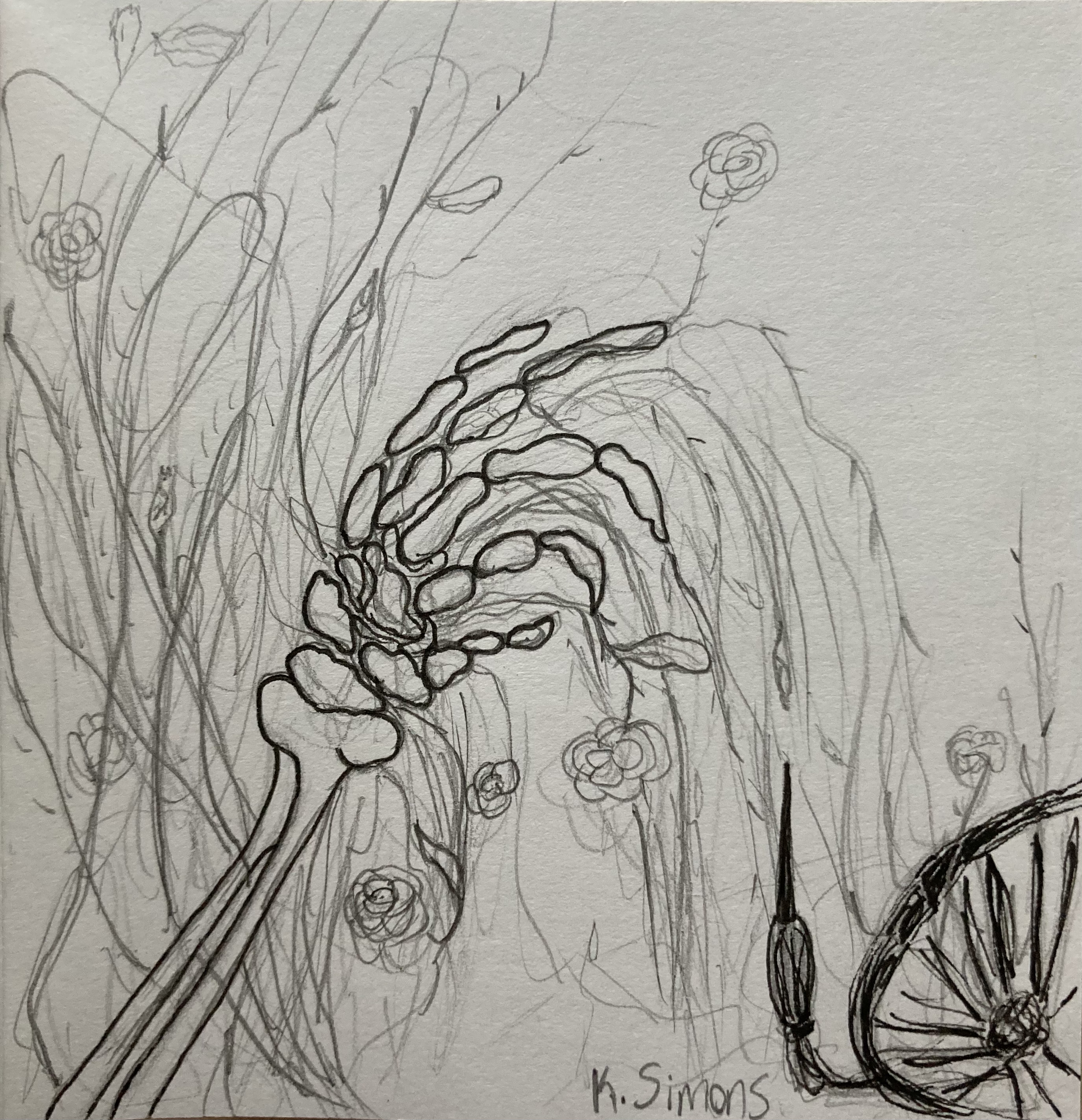 Cursed Rest (Pen & pencil on paper, 3.5x3.75 inches, October 2024)