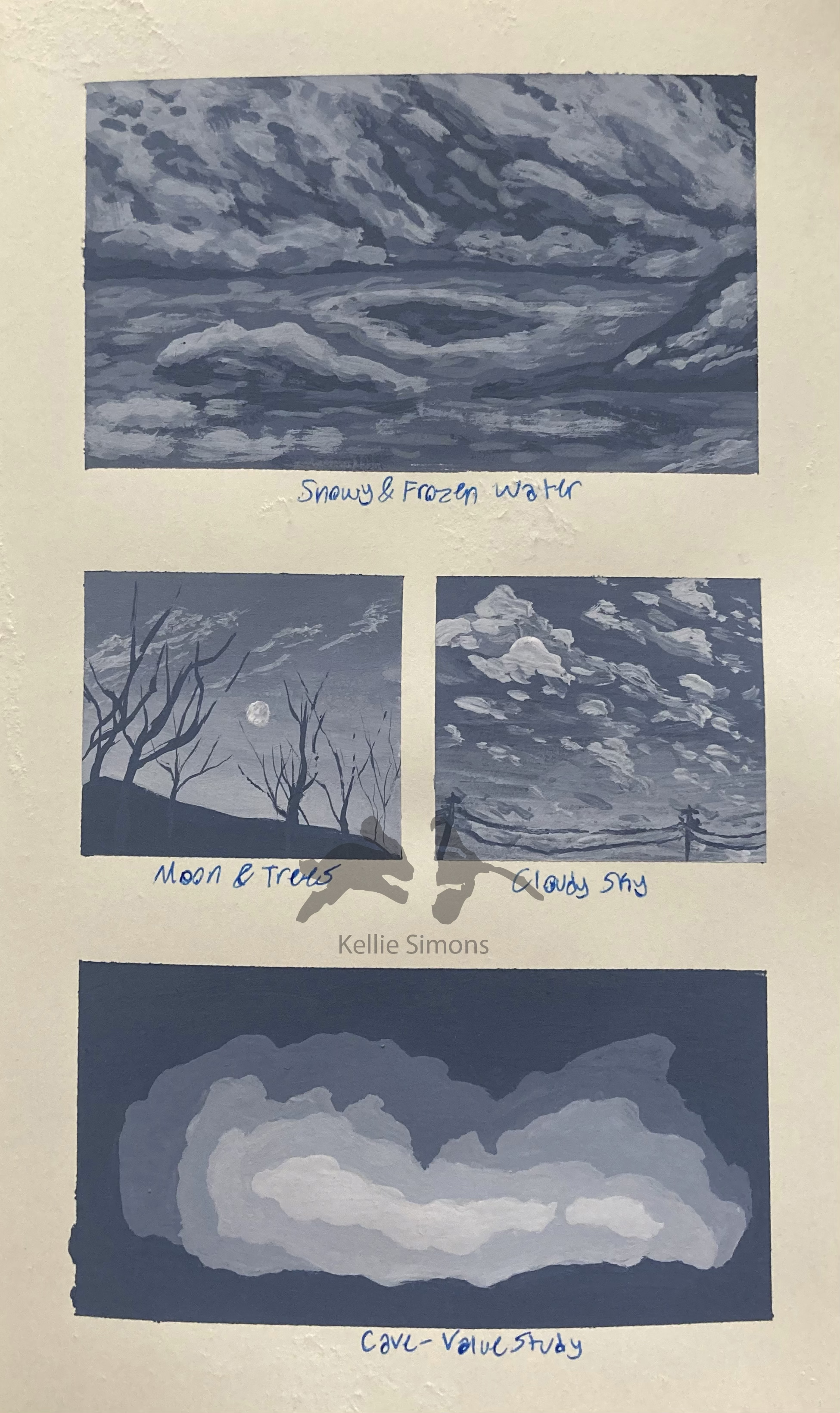 Ash Blue Studies (Gouache on paper, 5x8 inches, February 2026)
