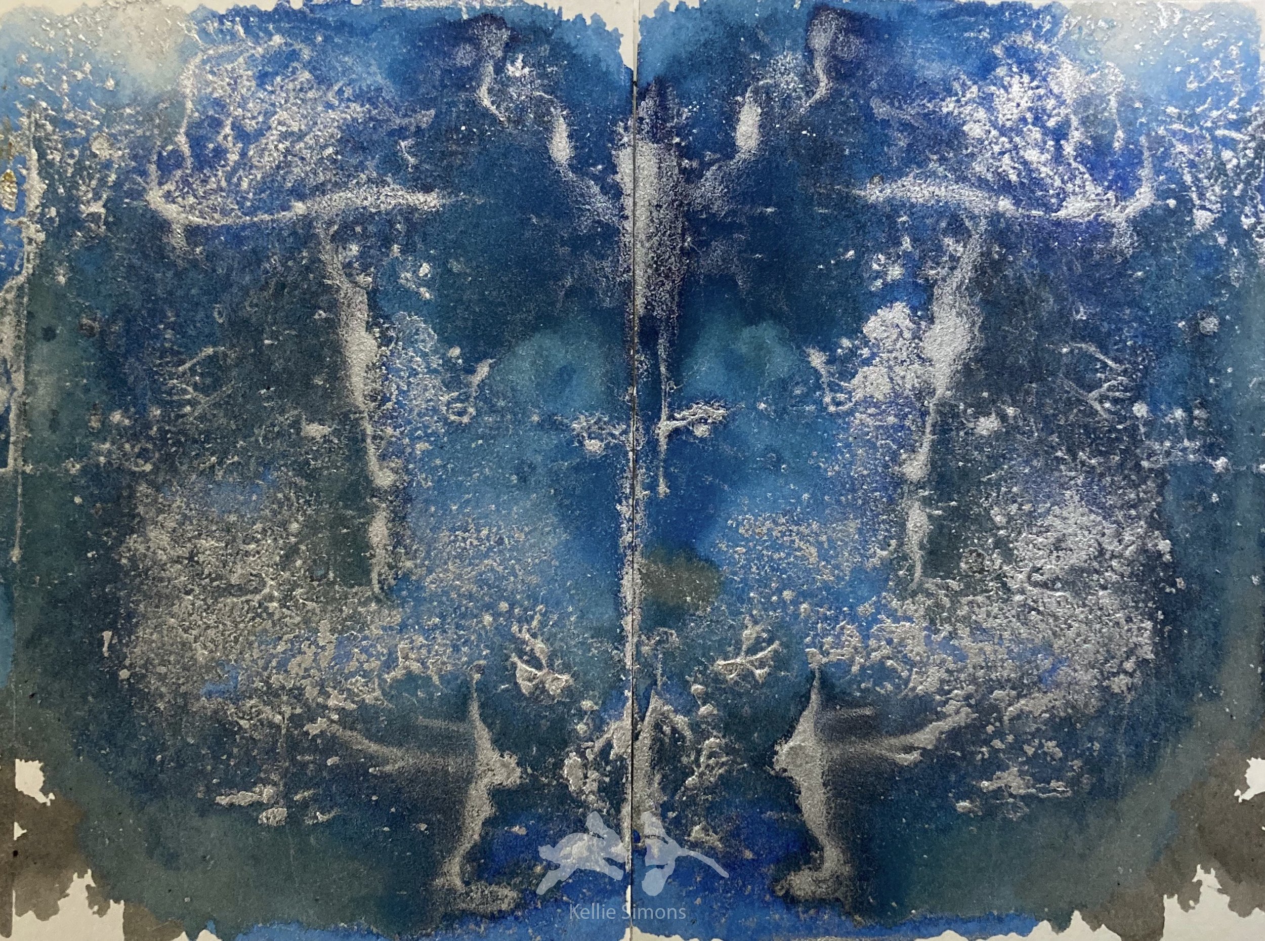 Where the Celestial Skies Meets the Cerulean Seas (Ink on paper, 8x6 inches together, July 2022)