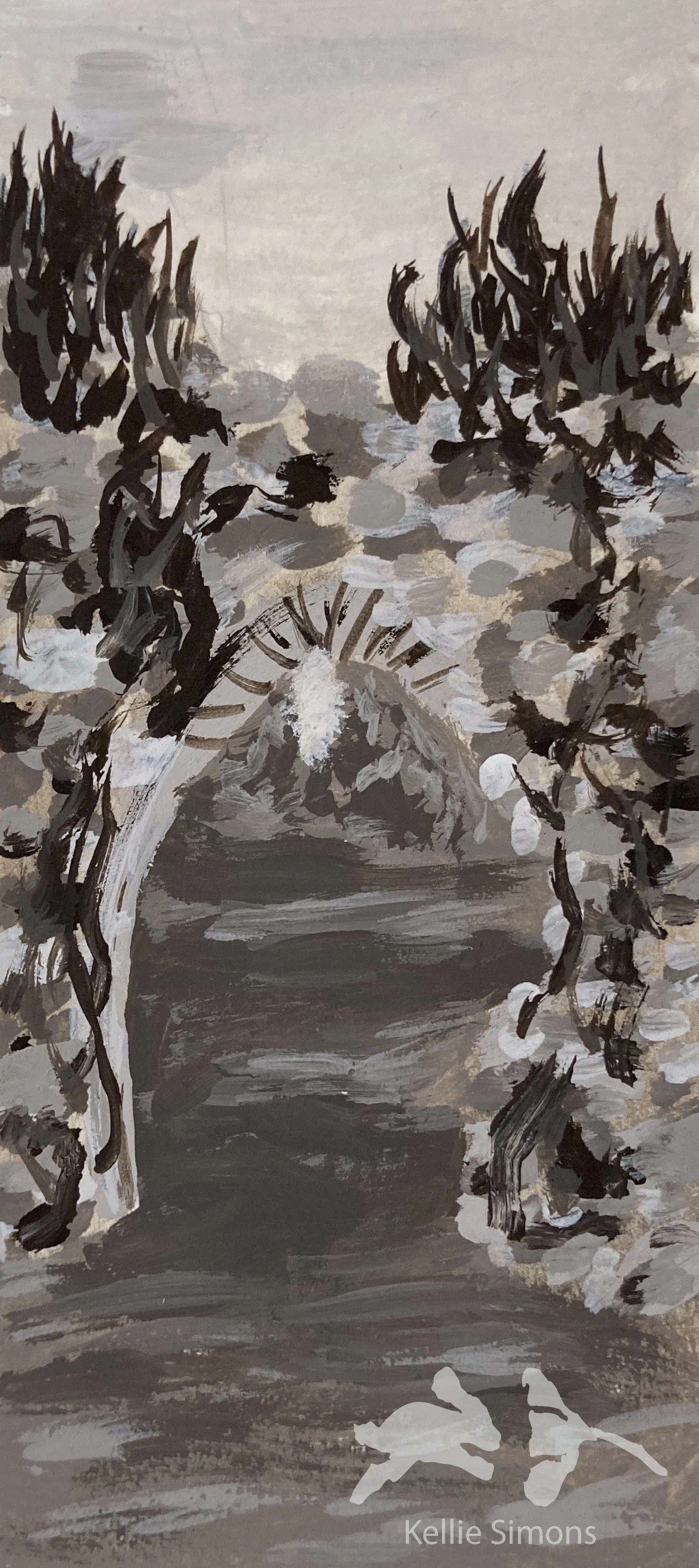 Crumbling Archway (Gouache on paper, 1.75x4 inches, January 2022)