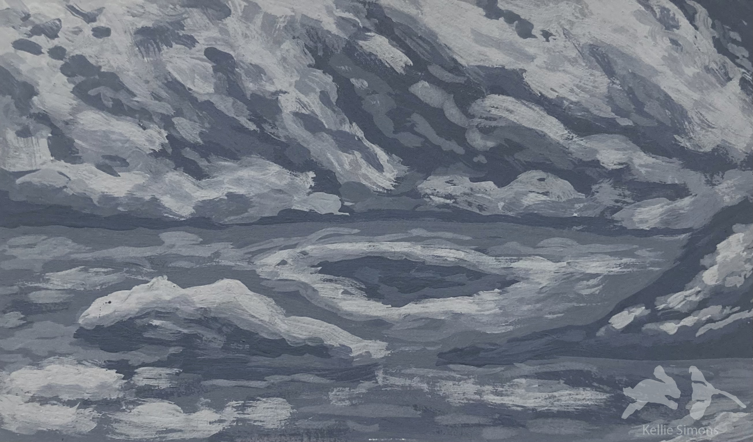 Snowy & Frozen Water (Gouache on paper, 3.75x2.25 inches, February 2026)