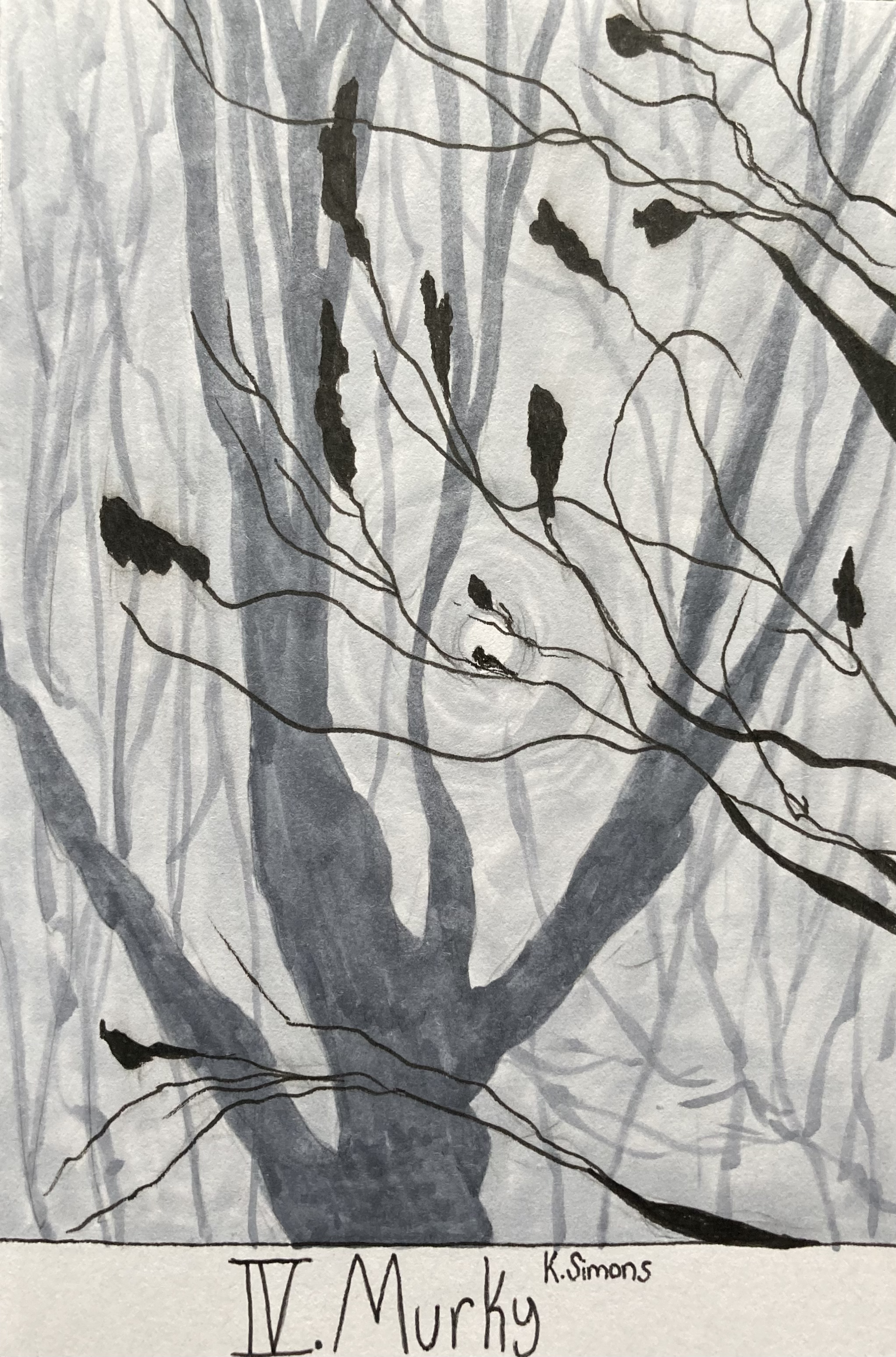 Murky (Pen, pencil & marker on paper, 4x6 inches, October 2025)