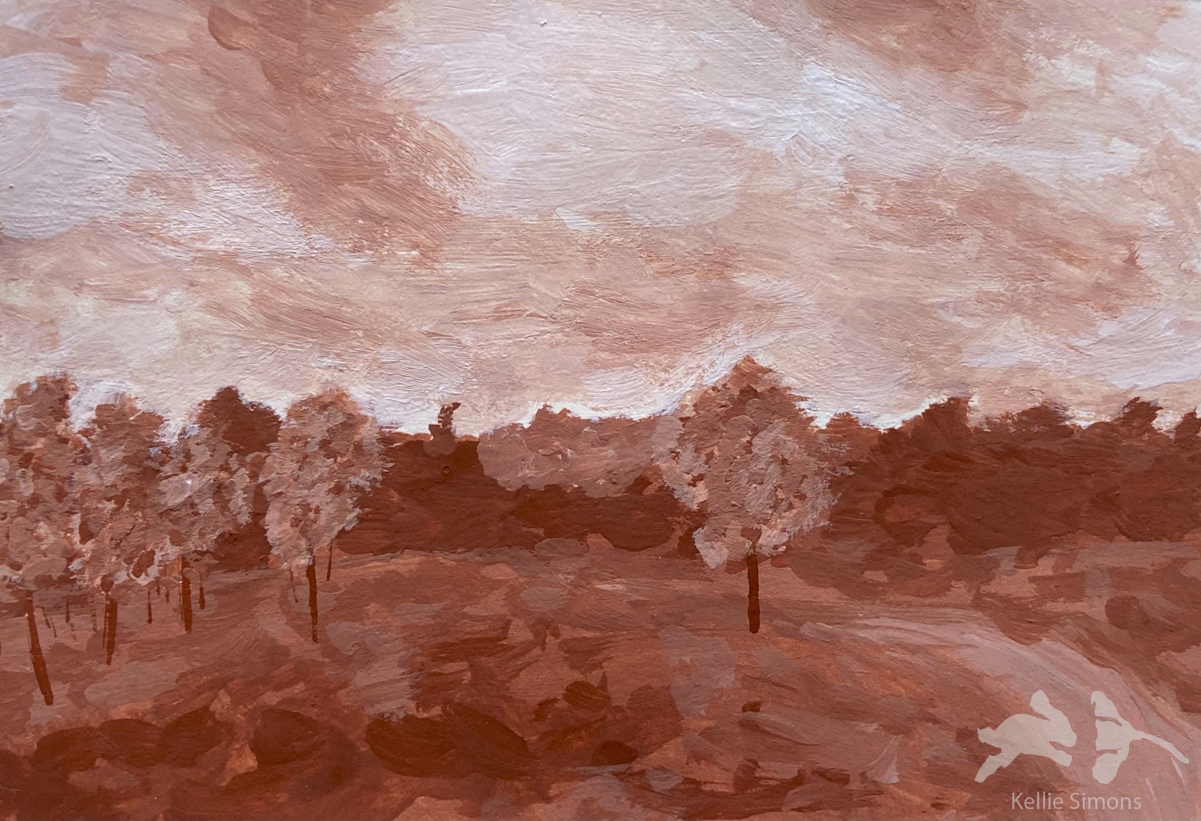 Pathway into the Trees (Gouache on paper, 4x2.5 inches, December 2023)