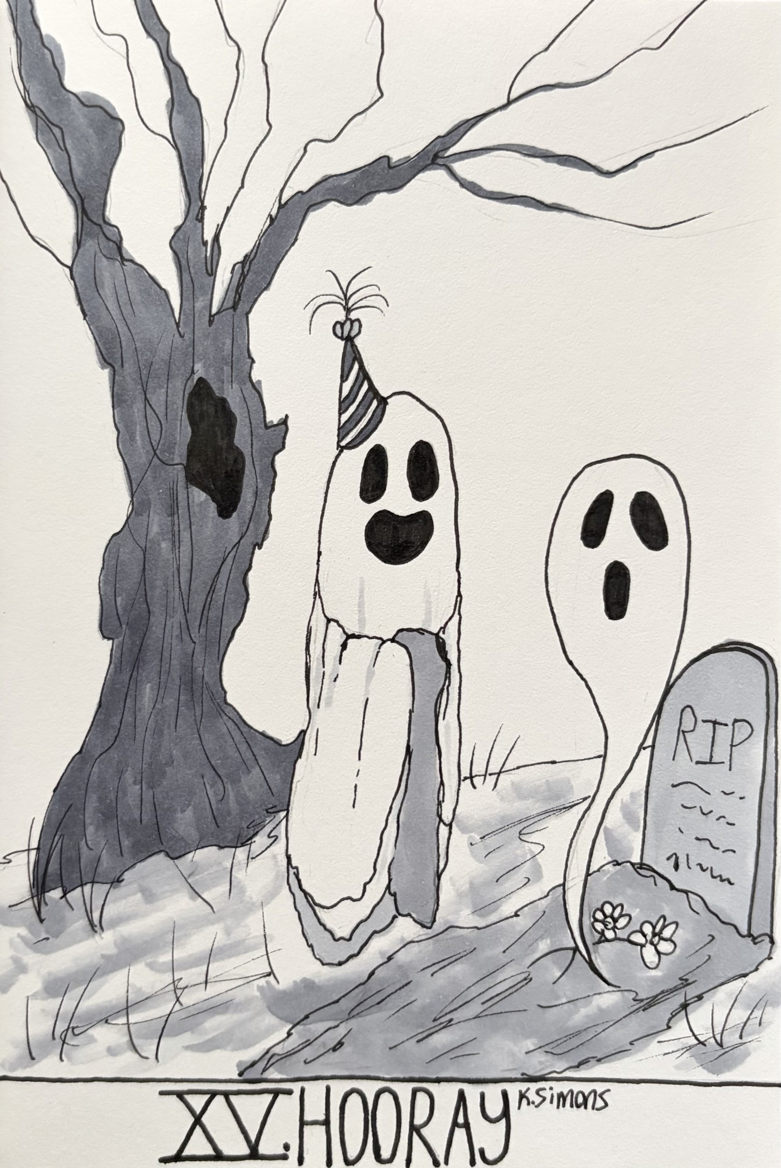 Hooray (Pen, pencil & marker on paper, 4x6 inches, October 2026)