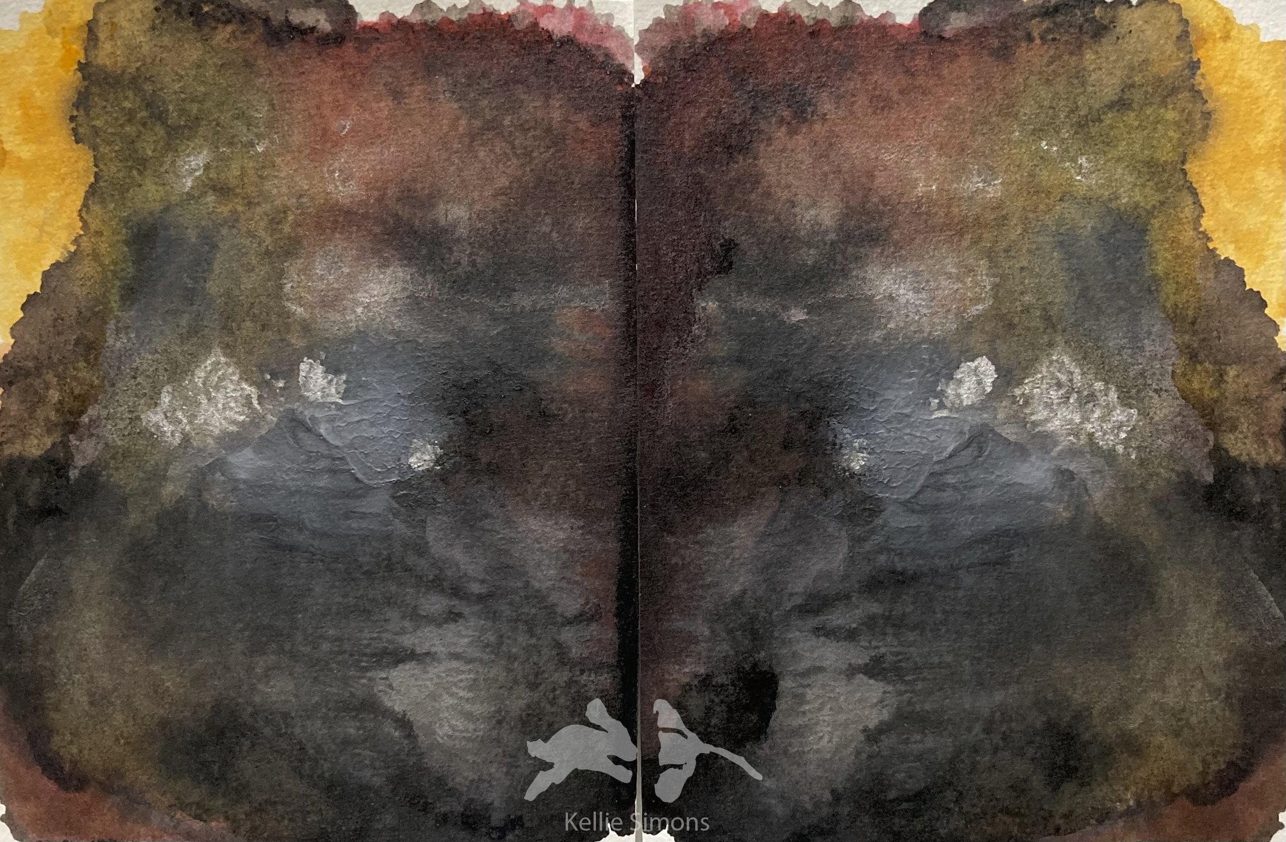 Pigments and Subtle Finger Fluting Hidden in the Murky, Ashy Depth of Charcoal (Ink on paper, 9x6 inches together, February 2024)