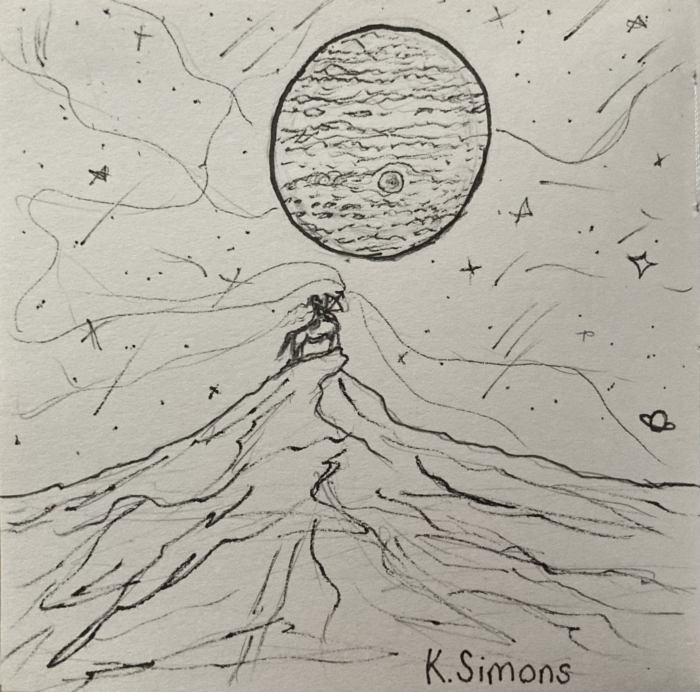 Sagittarius (Pen & pencil on paper, 3.75x3.75 inches, November/December 2025)