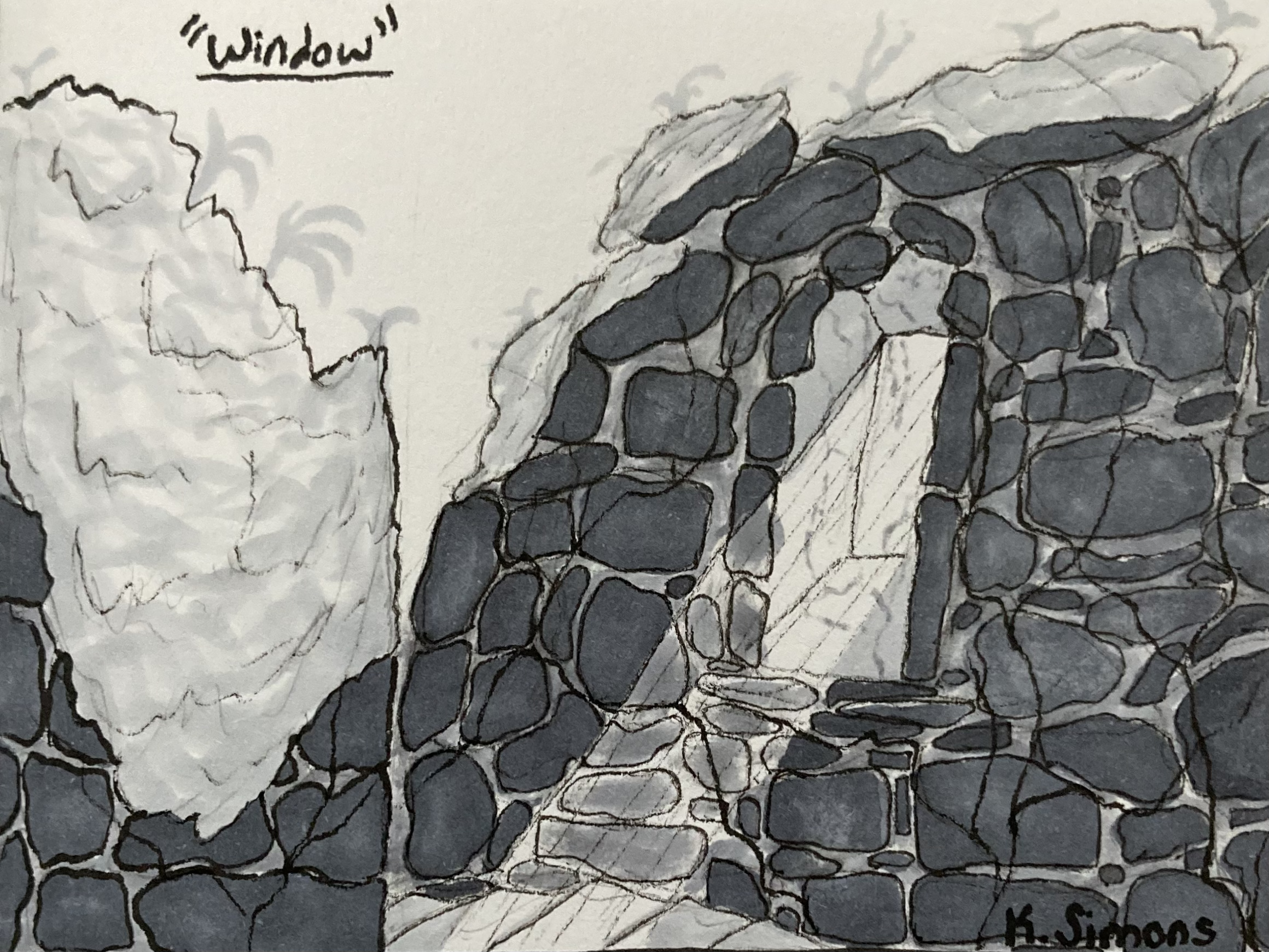 Inktober 52 #13: Window (Pen, pencil & marker on paper, 4x3 inches, March 2026)