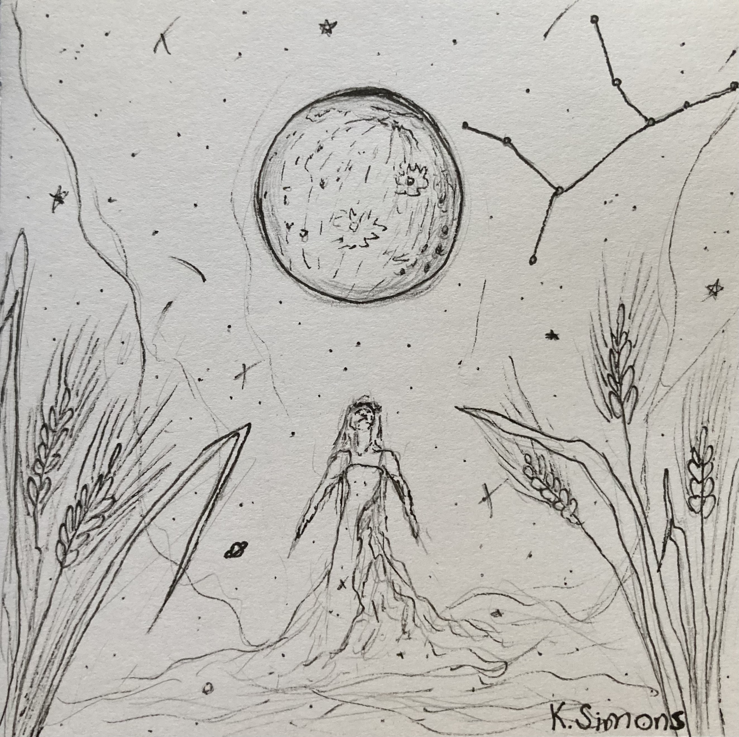 Virgo (Pen & pencil on paper, 3.75x3.75 inches, August/September 2025)