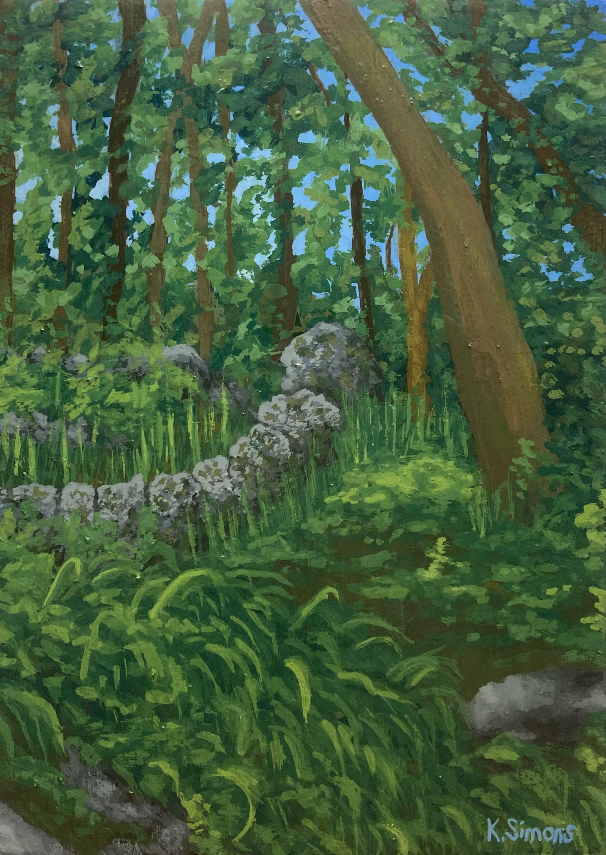 Stones Stepping Up the Hill (Gouache on board, 5x7 inches, June 2024)