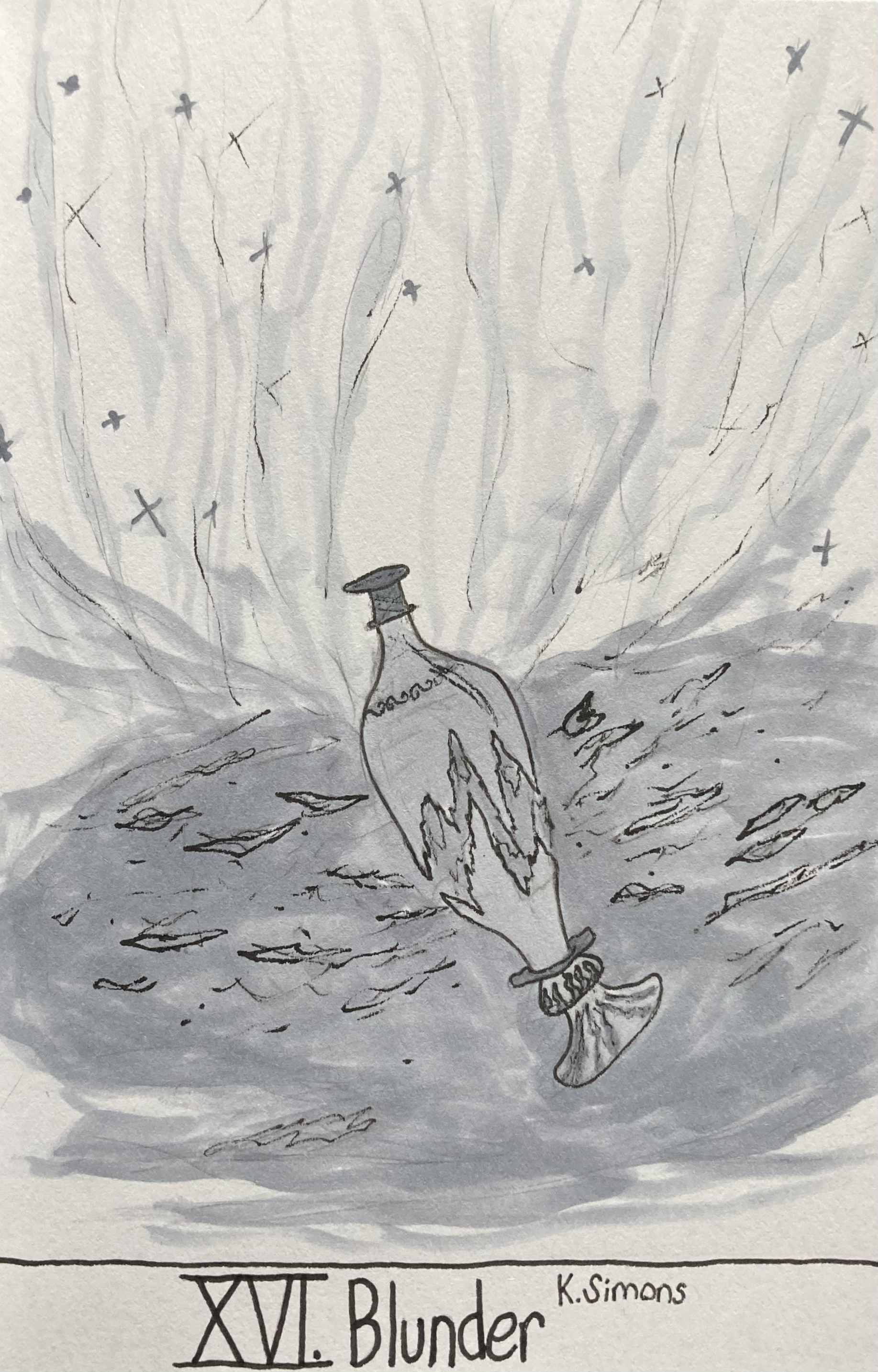 Blunder (Pen, pencil & marker on paper, 4x6 inches, October 2025)