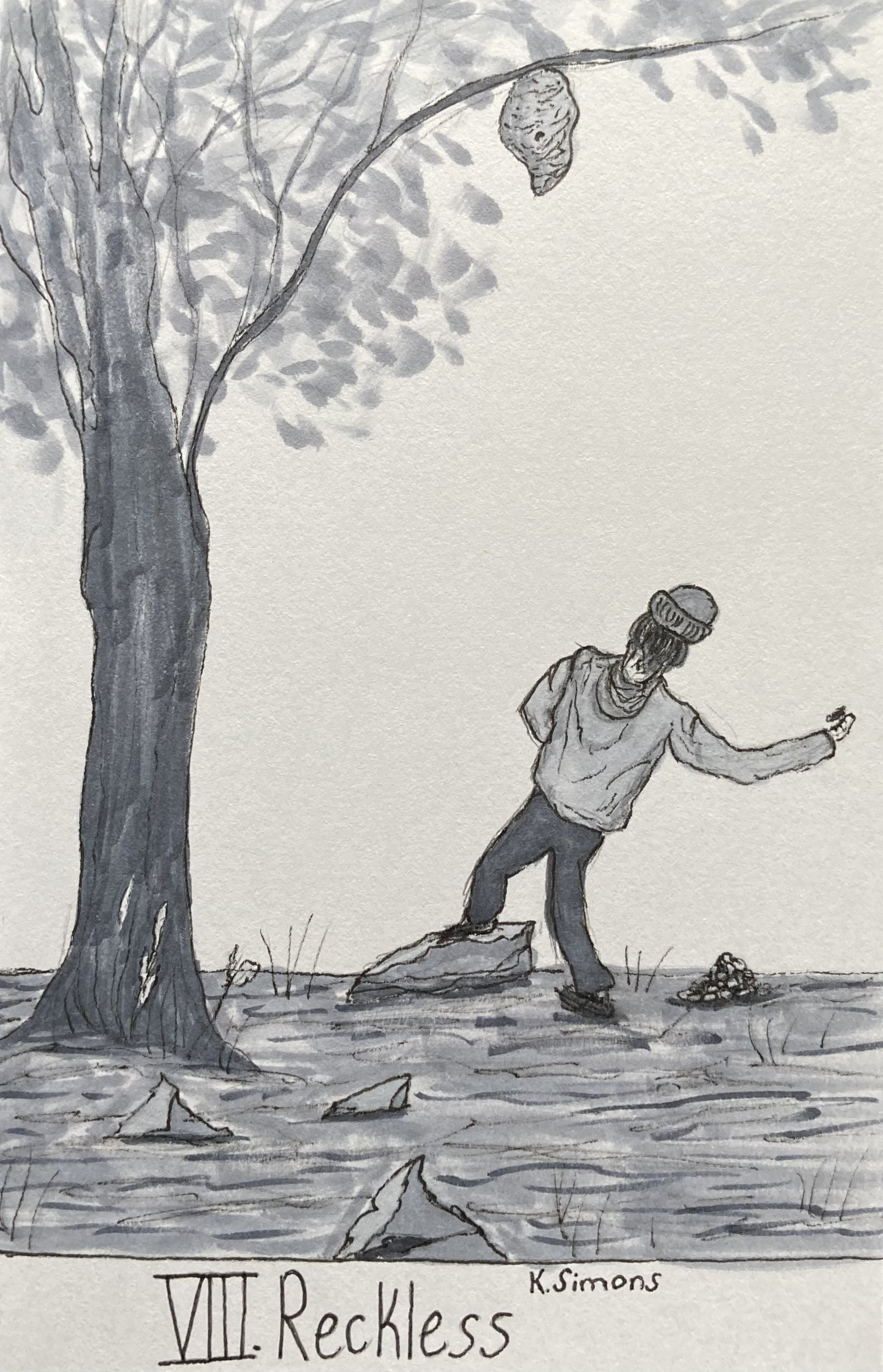 Reckless (Pen, pencil & marker on paper, 4x6 inches, October 2025)