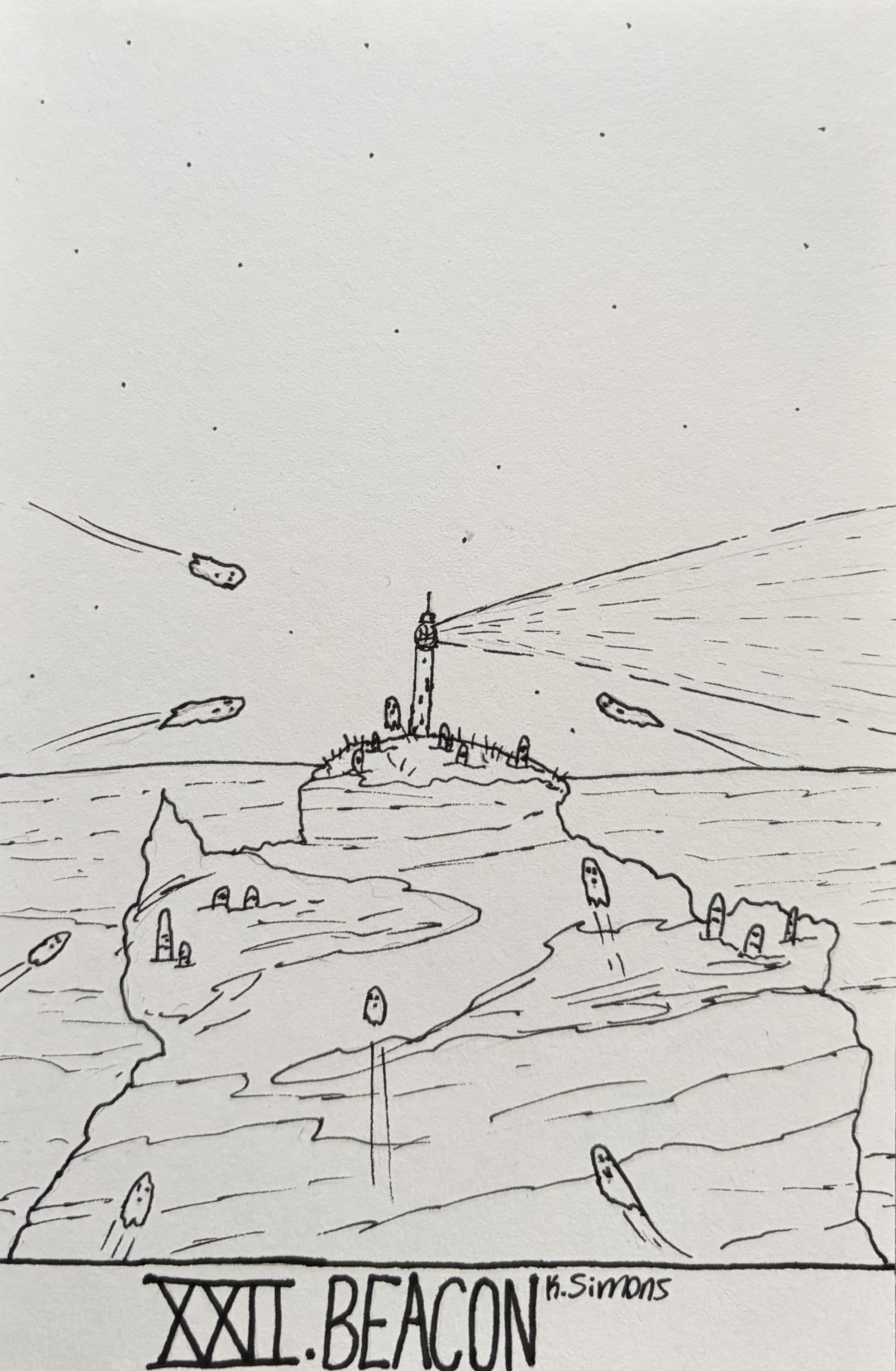Beacon (Pen & pencil on paper, 4x6 inches, October 2026)