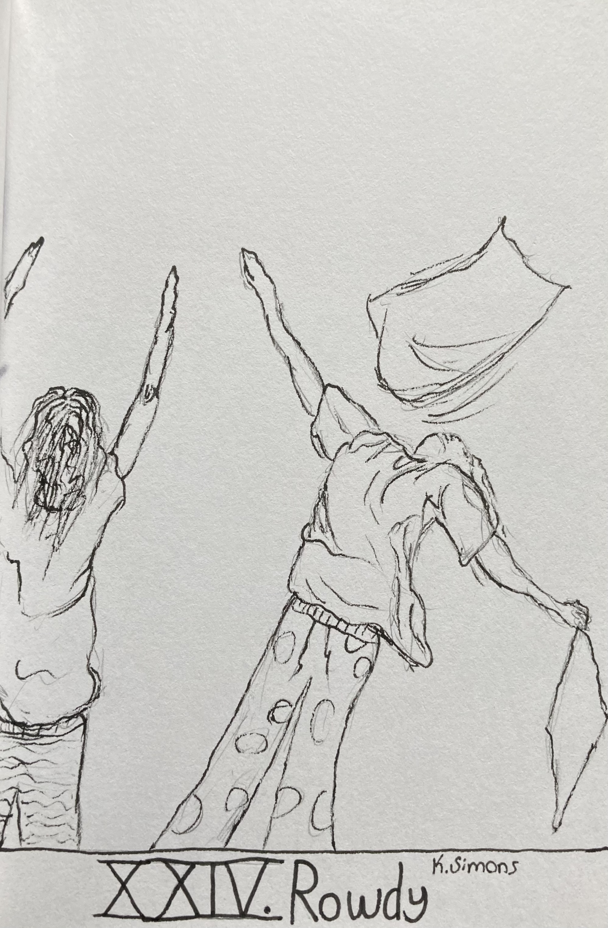 Rowdy (Pen & pencil on paper, 4x6 inches, October 2025)