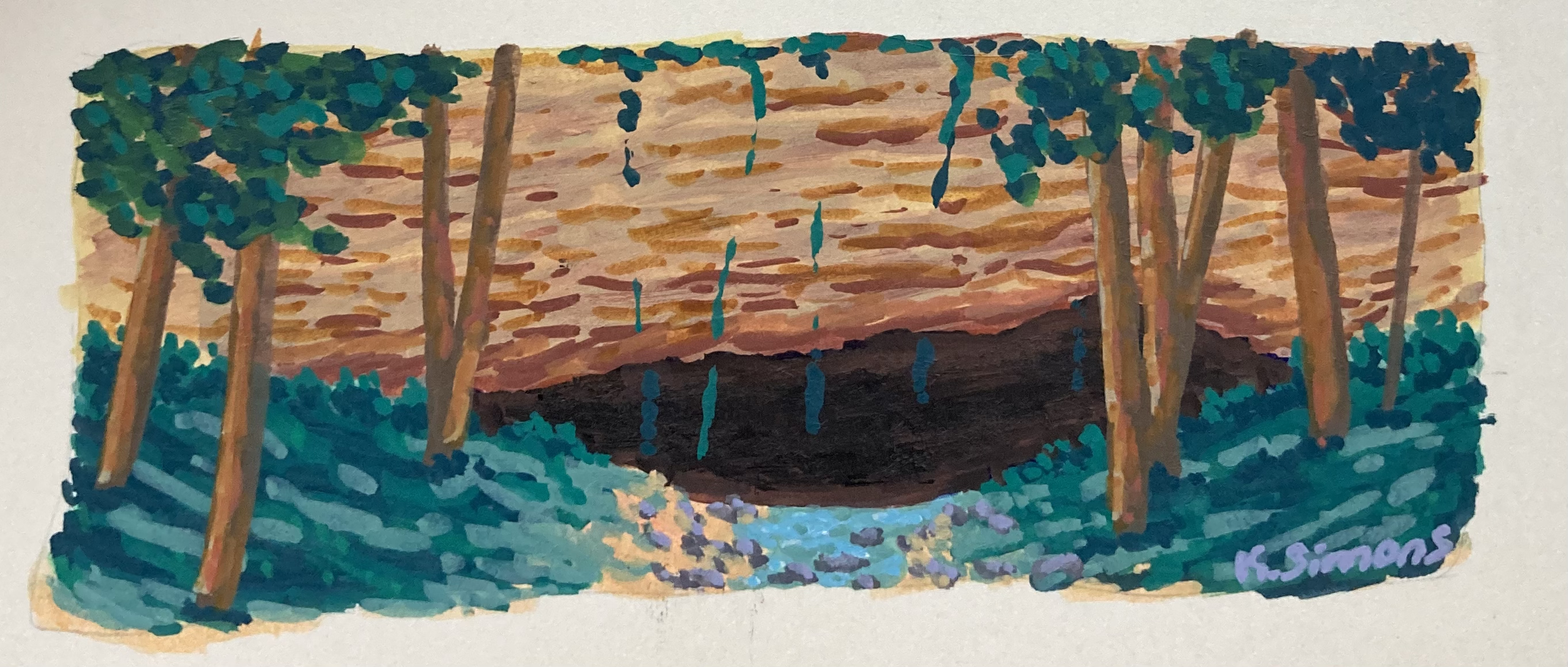 Study from a Mammoth Cave Postcard 1 (Acrylic paint marker on paper, approx. 3.5x1.5 inches, April 2026)
