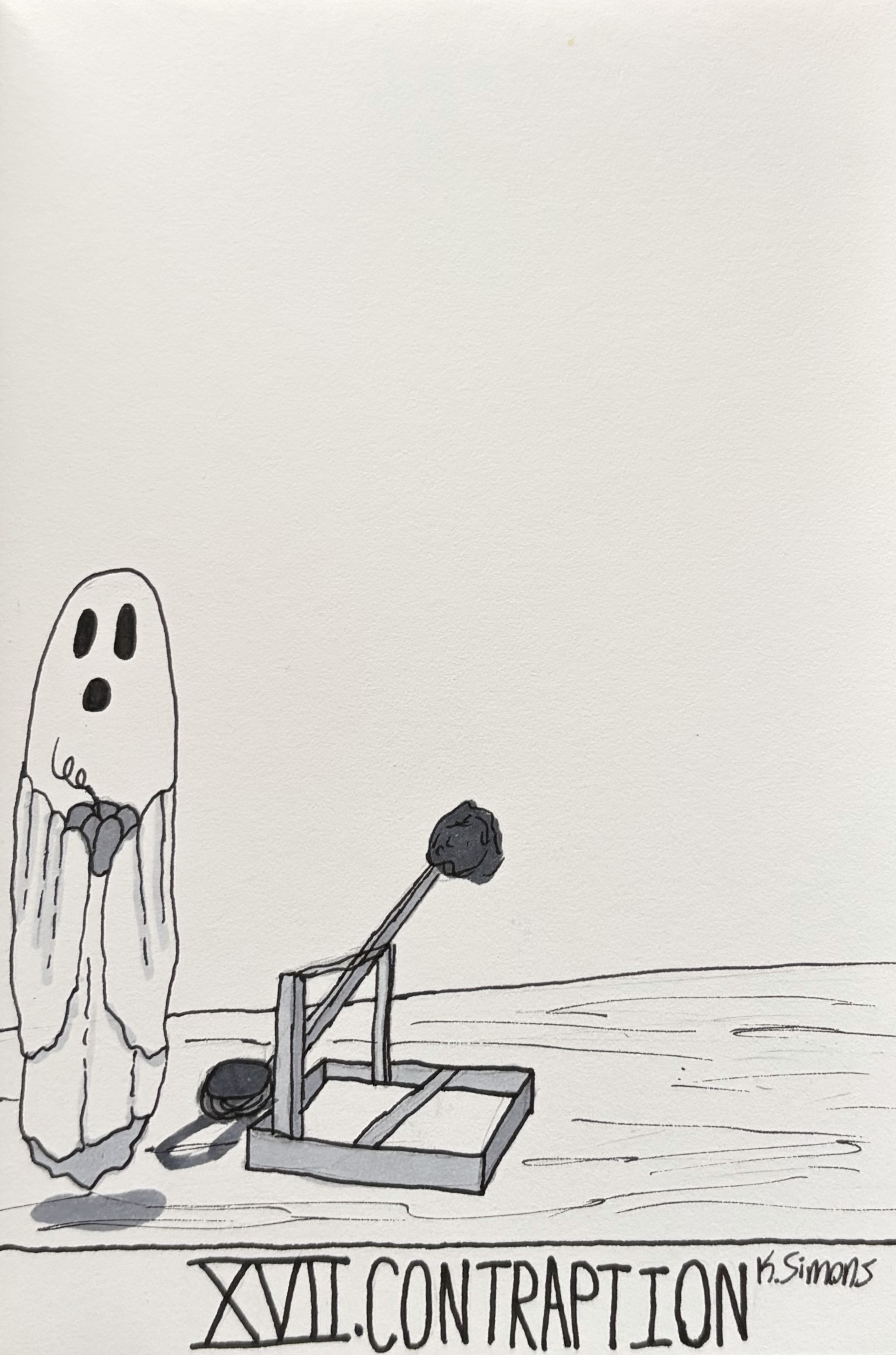 Contraption (Pen, pencil & marker on paper, 4x6 inches, October 2026)