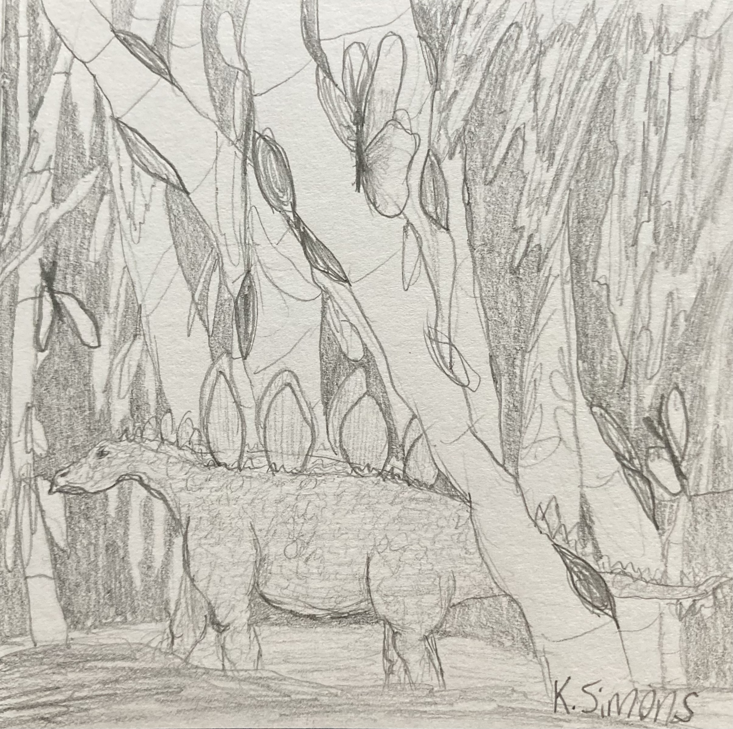 Wandering Dinosaurs (Pencil on paper, 3.75x3.75 inches, October 2024)