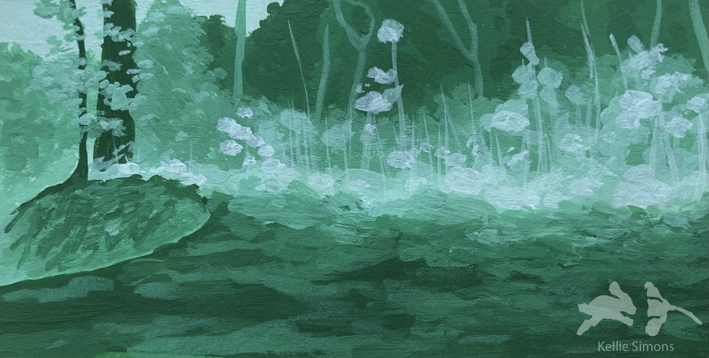 Road Reclaimed by Nature (Gouache on paper, 3.75x2 inches, December 2023)