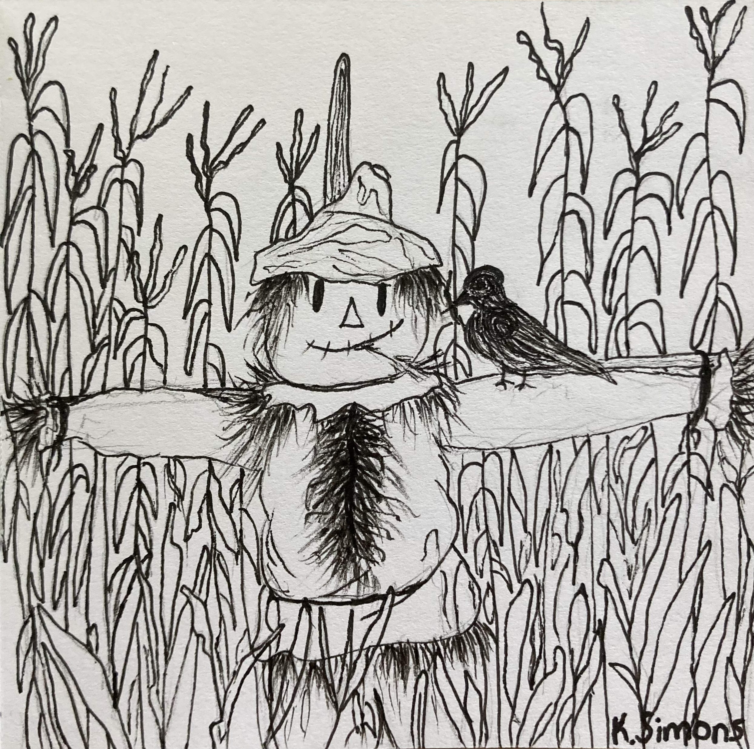 Scarecrow (Pen and pencil, 3.75x3.75 inches, October 2024)