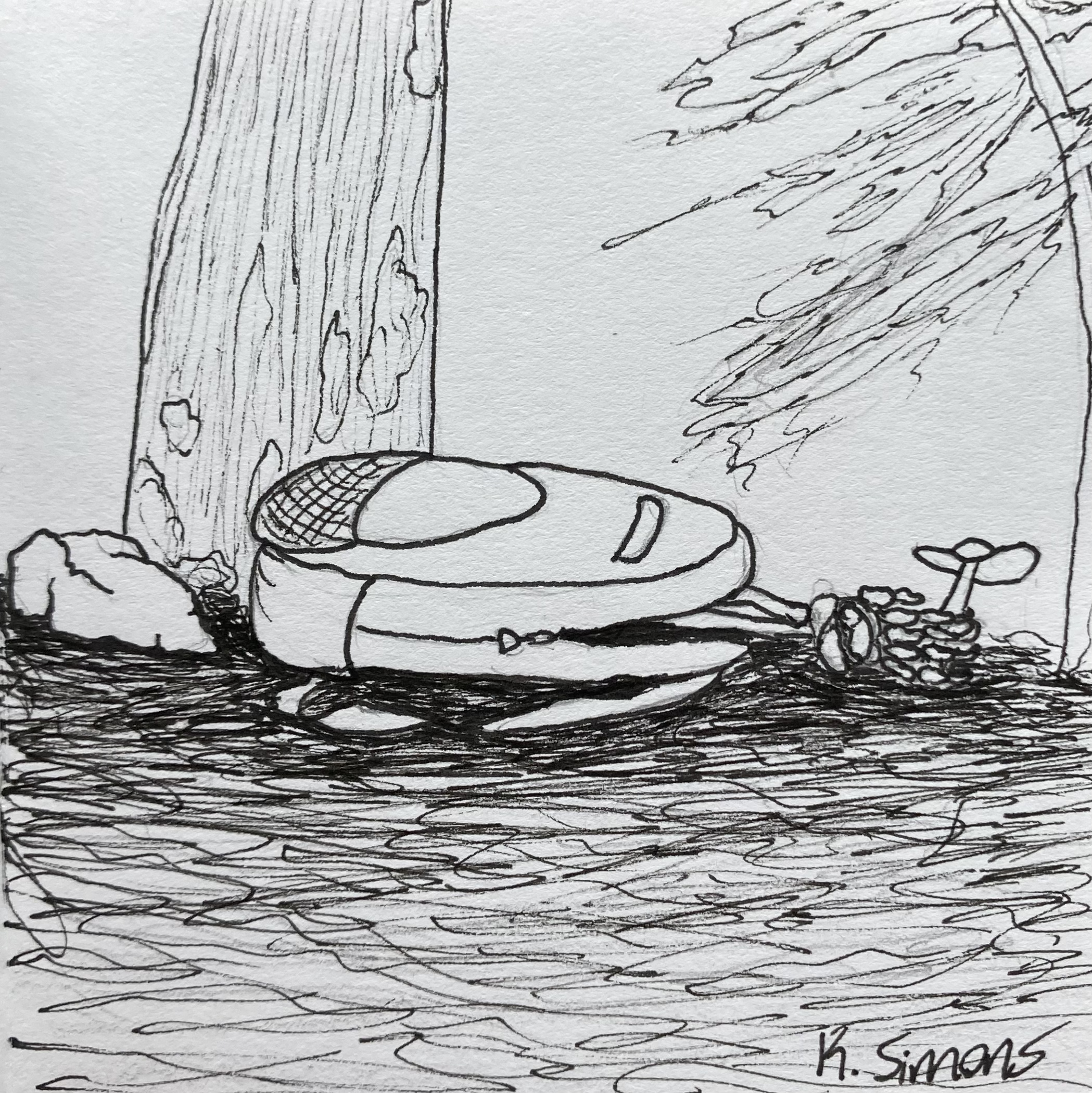 Backpack (Pen & pencil on paper, 3.75x3.75 inches, October 2024)