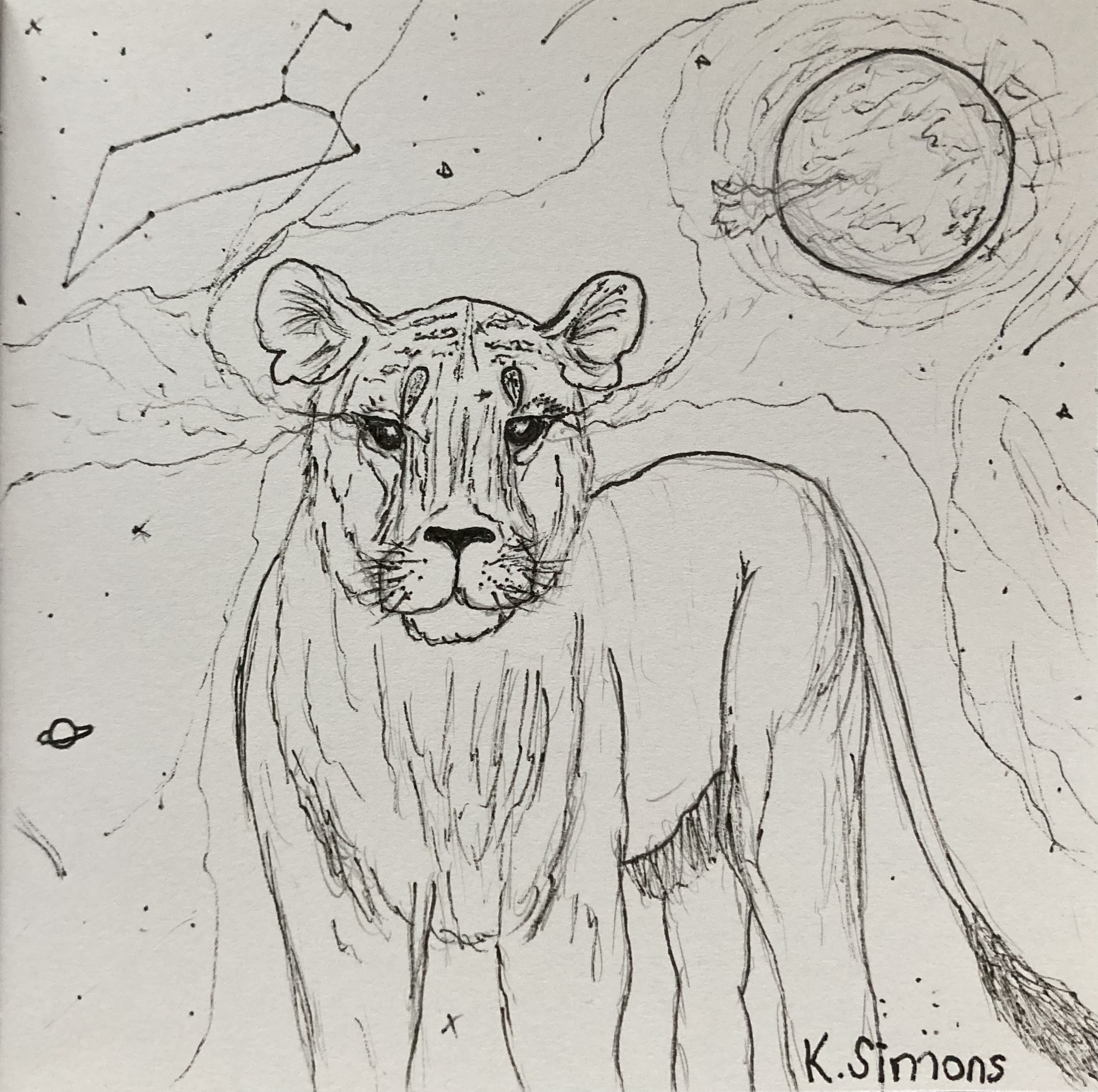 Leo (Pen & pencil on paper, 3.75x3.75 inches, July 2025)