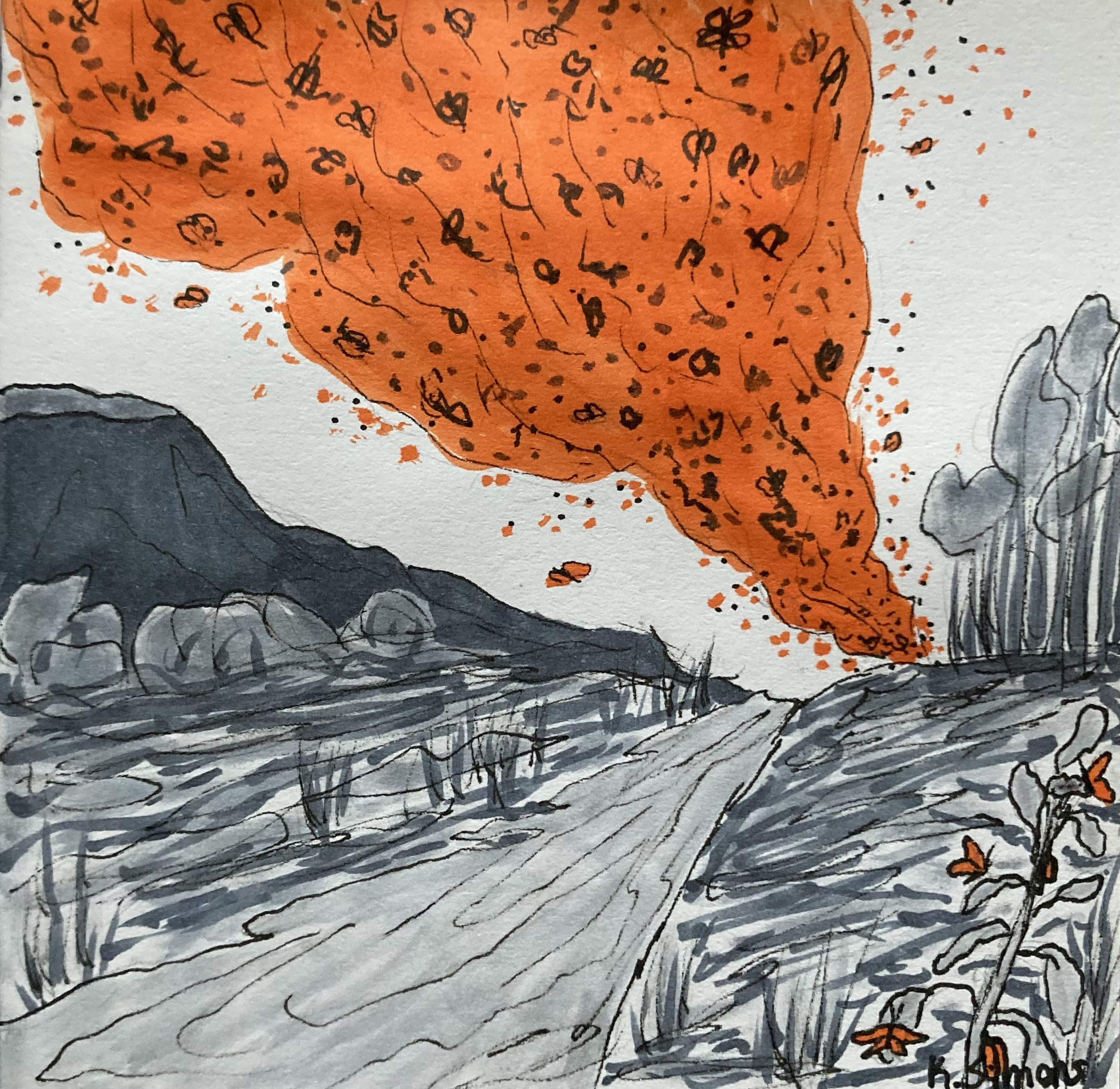 Nomadic (Pen, ink, marker & pencil on paper, 3.75x3.75 inches, October 2024)