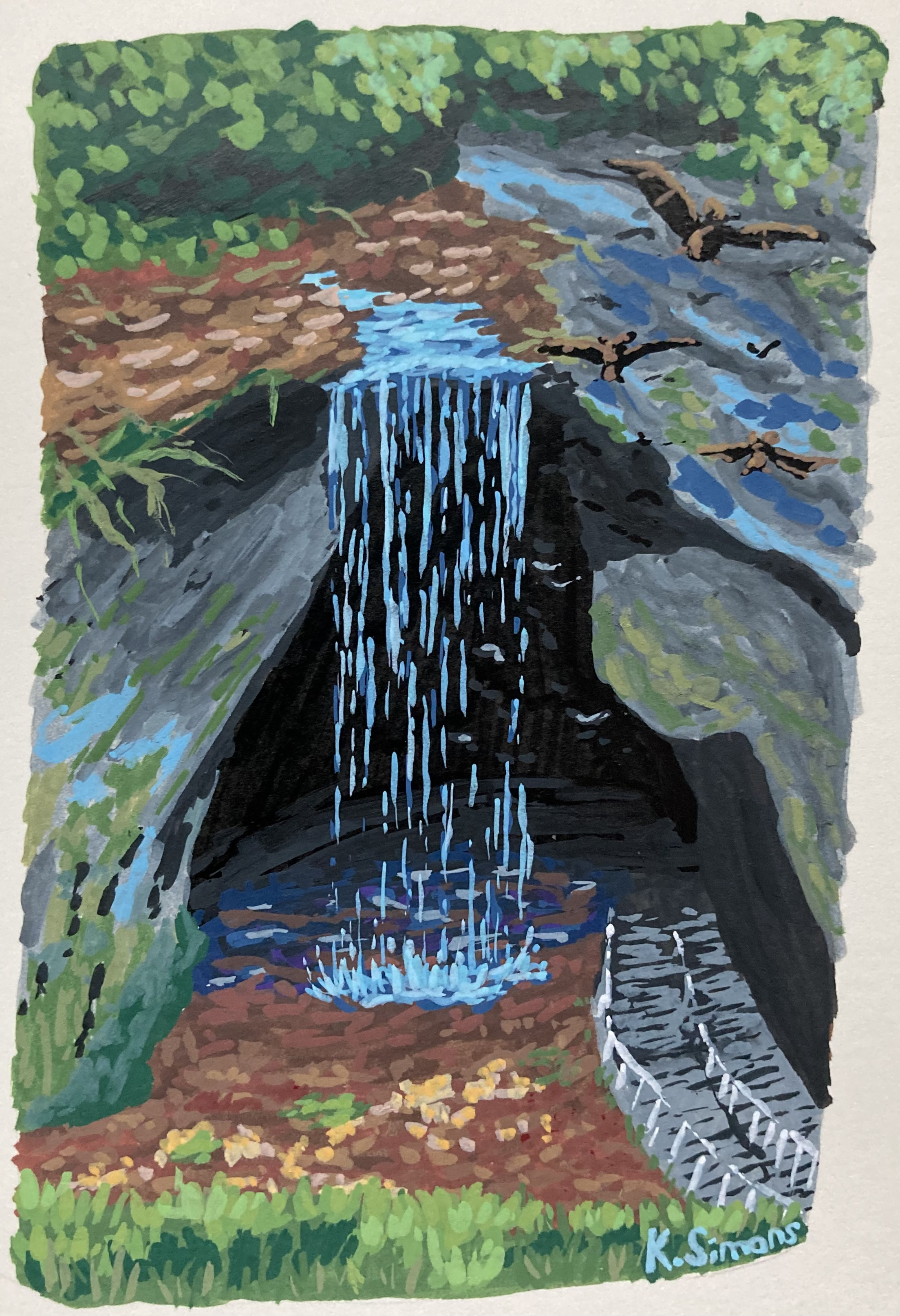 Study from a Mammoth Cave Postcard 3 (Acrylic paint marker on paper, approx. 3x4.5 inches, April 2026)