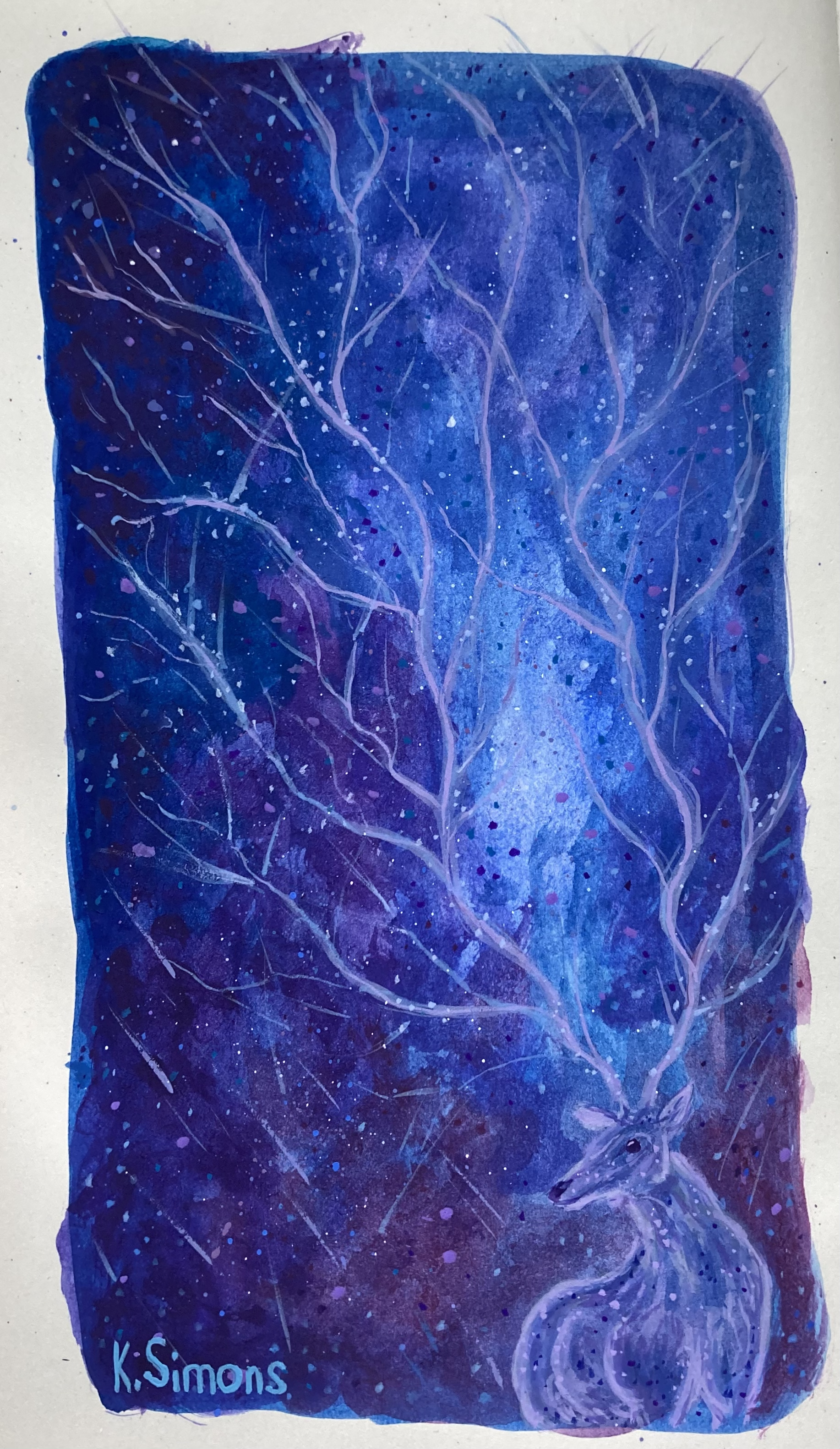 Celestial Deer (Gouache on paper, approx. 3.75x6.75 inches, March 2026)