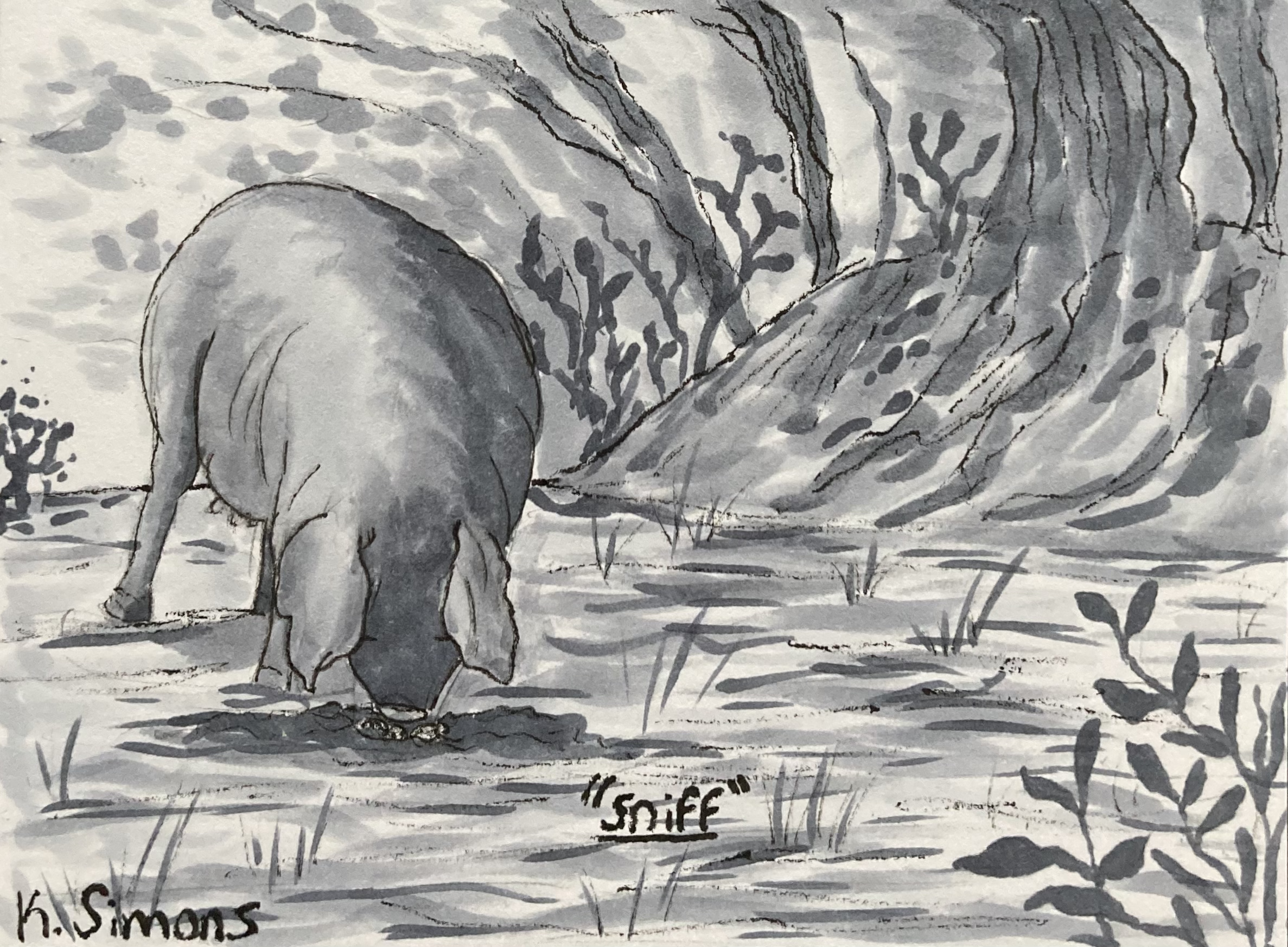 Inktober 52 #14: Sniff (Pen, pencil & marker on paper, 4x3 inches, April 2026)