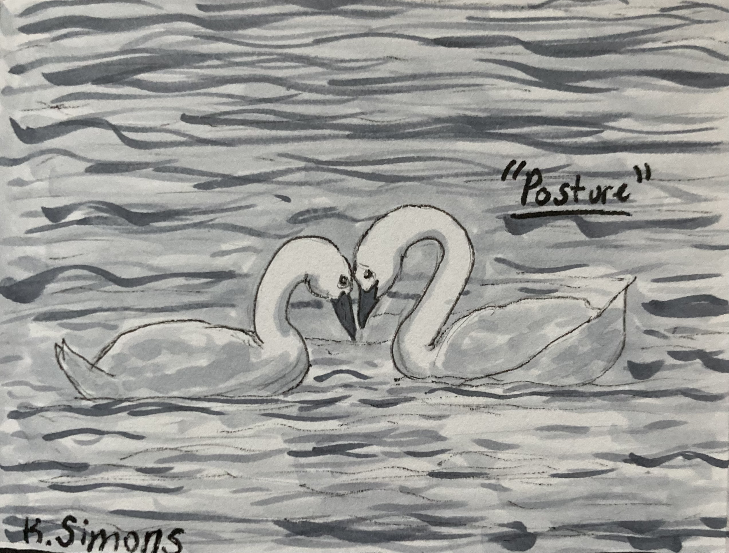Inktober 52 #19: Posture (Pen, pencil & marker on paper, 4x3 inches, May 2026)