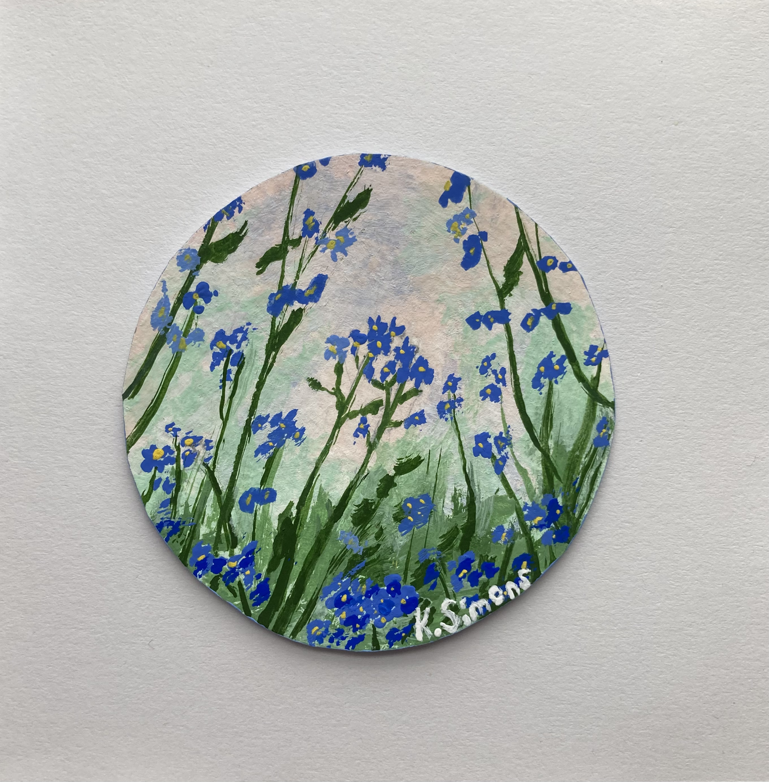 Forget-me-nots (Gouache on paper, 2.25 inch diameter, March 2025)