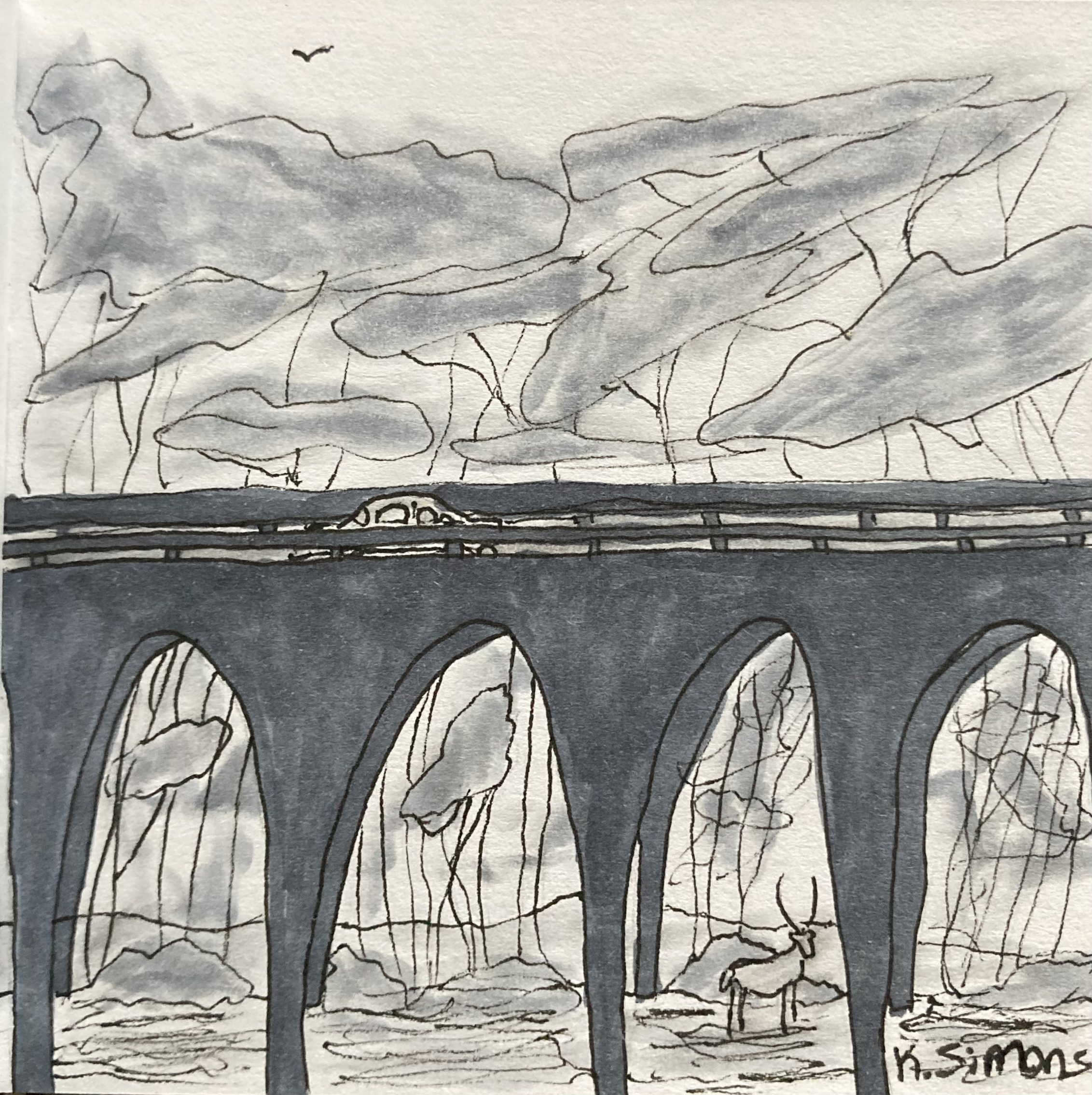Drive (Pen, marker & pencil on paper, 3.75x3.75 inches, October 2024)