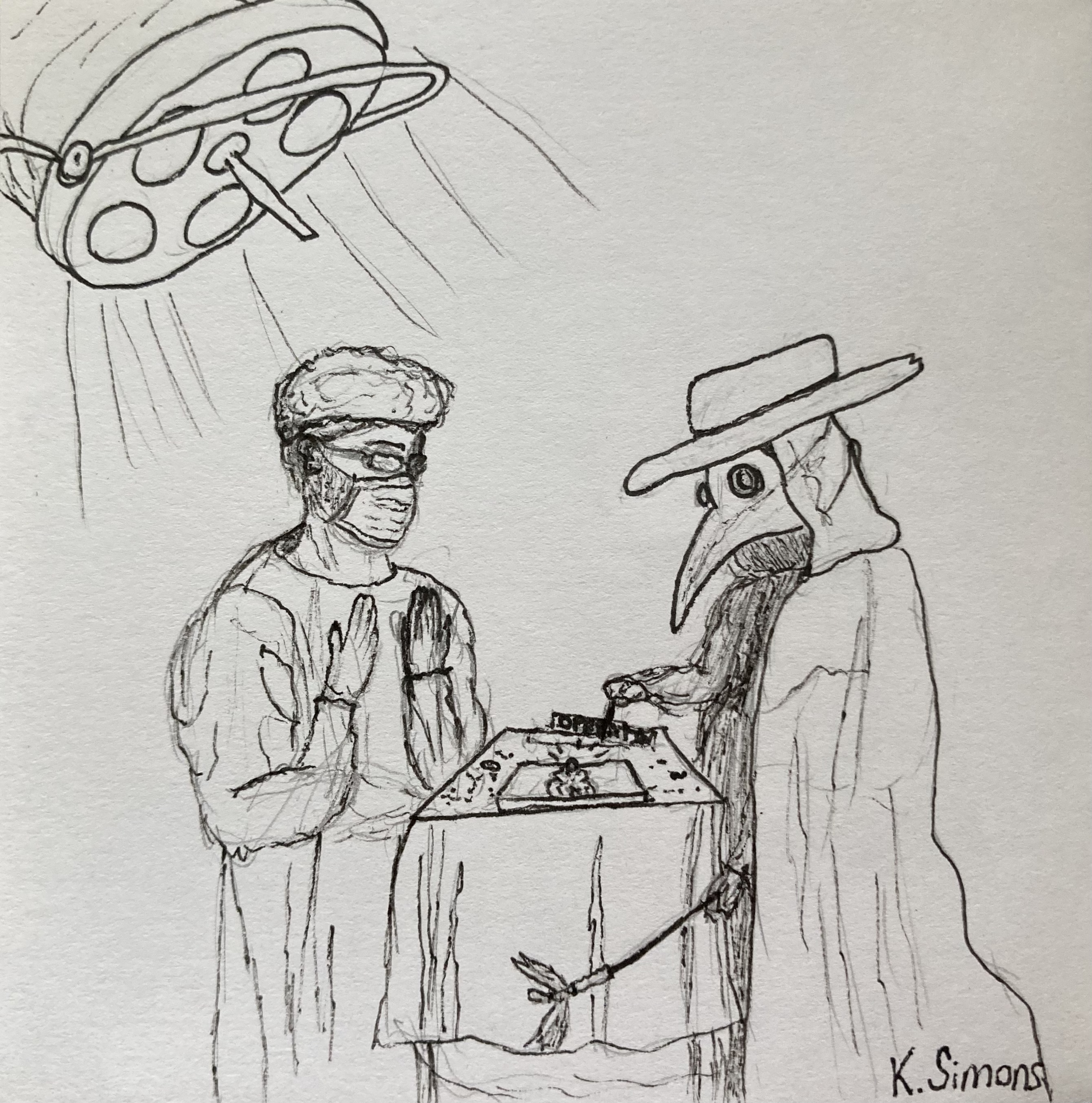Doctor (Pen & pencil on paper, 3.75x3.75 inches, August 2025)
